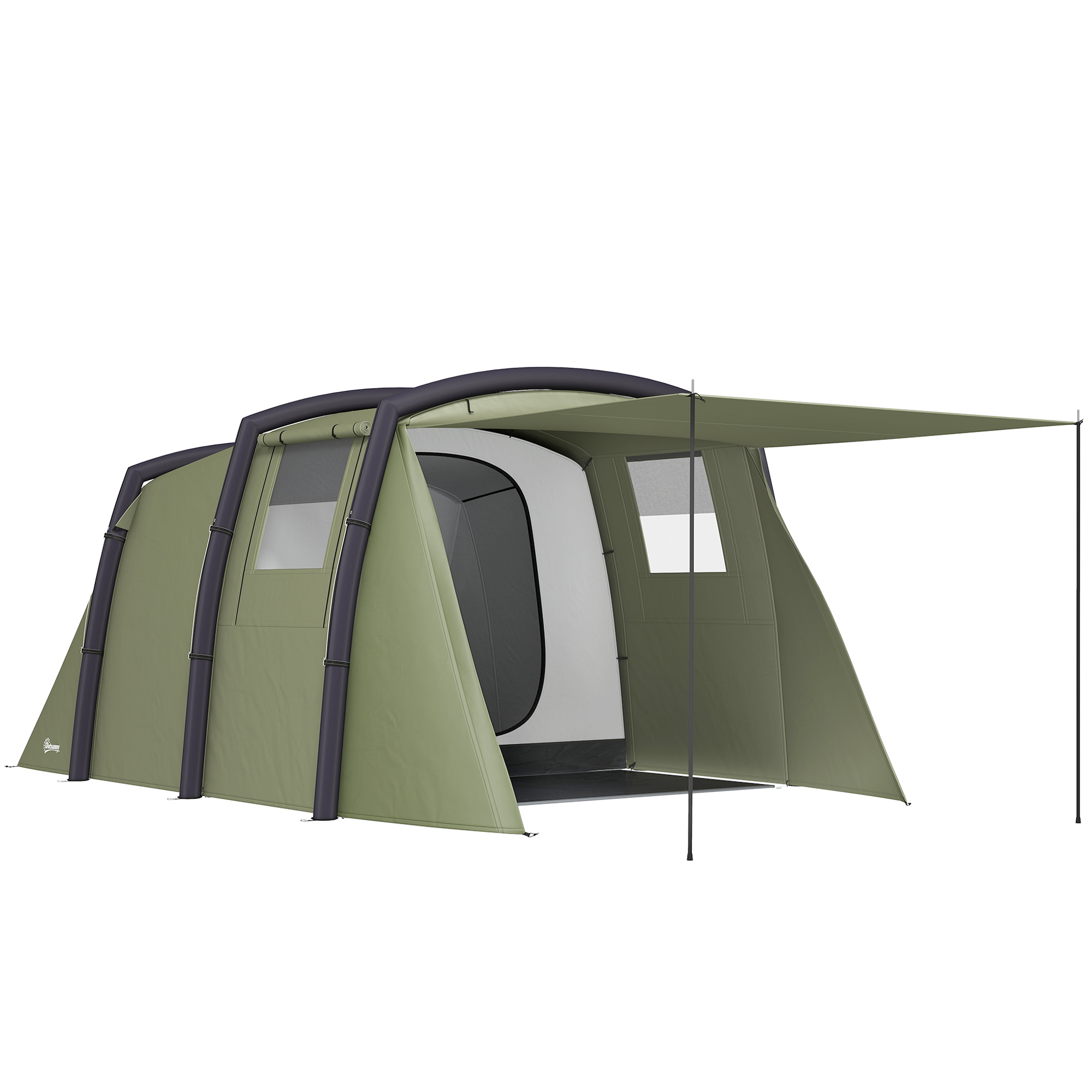 SUNVISTA Inflatable 3 4 Man Tunnel Tent w, Air Pump Living Area & Vestibule Olive Green - Life Essentials