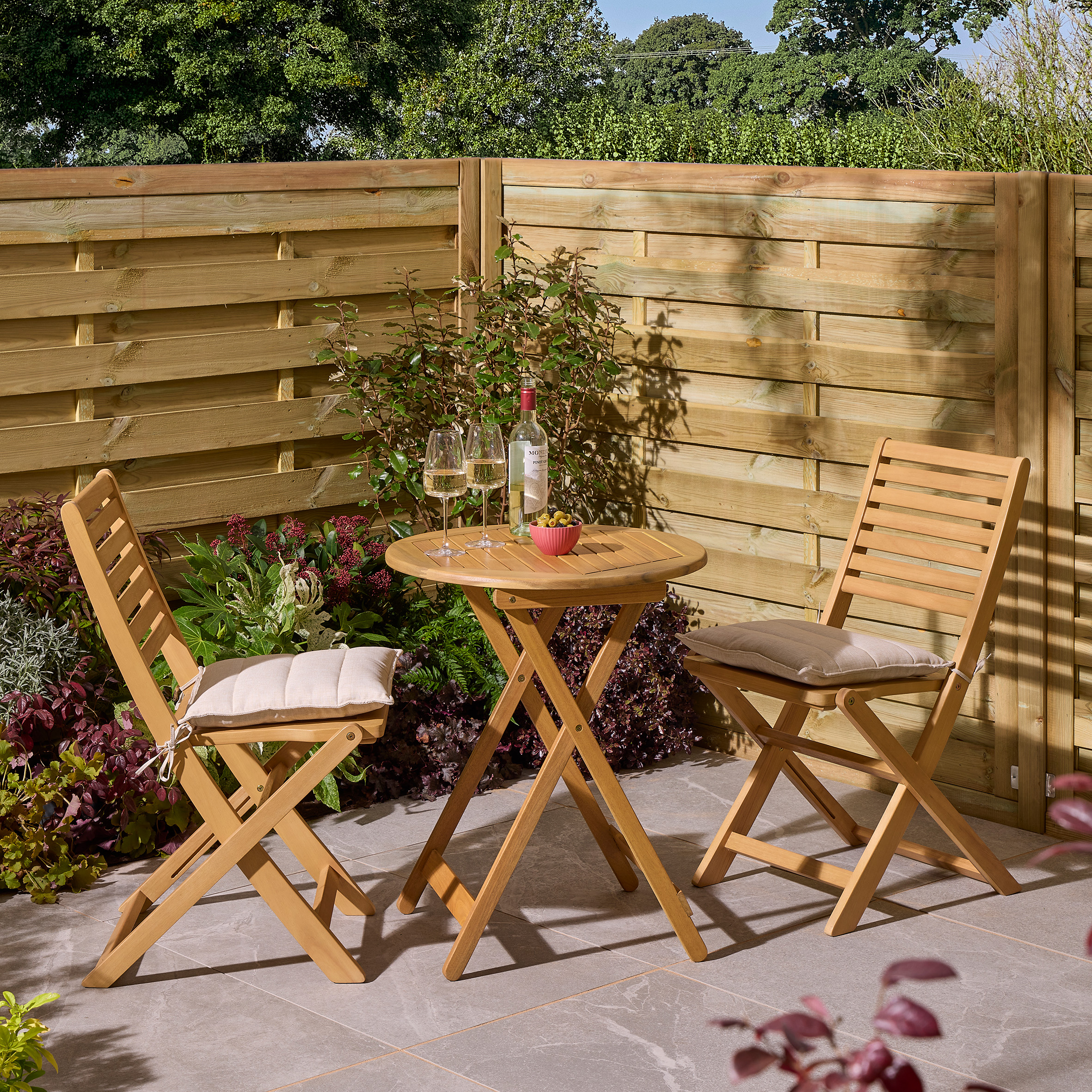 OXRYN Garden Bistro Table and Chair Set - Oak Finish - Etta Gardens
