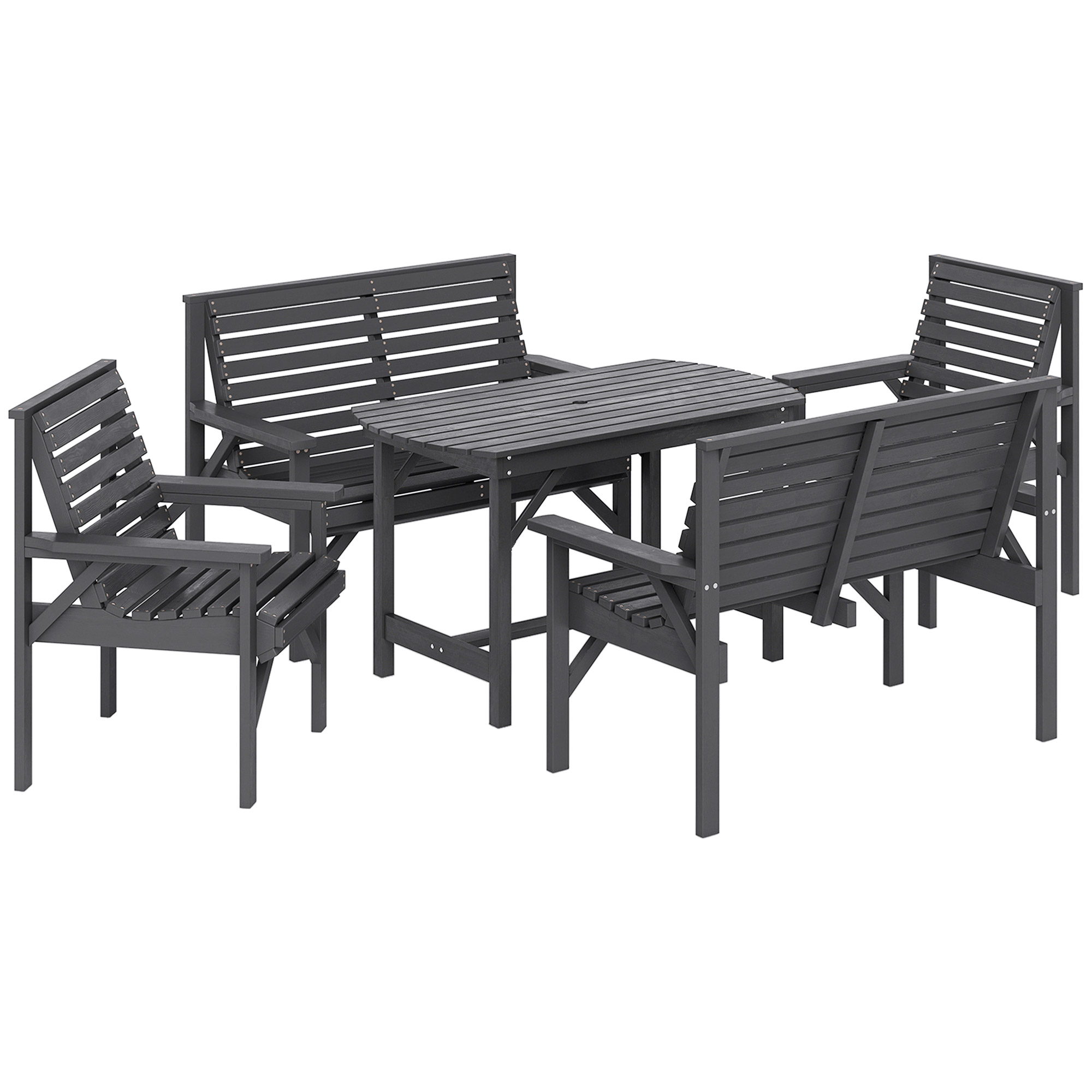 SUNVISTA 5 Piece Wooden Garden Dining Set for 6 Outdoor Conversation Set Grey - Life Essentials