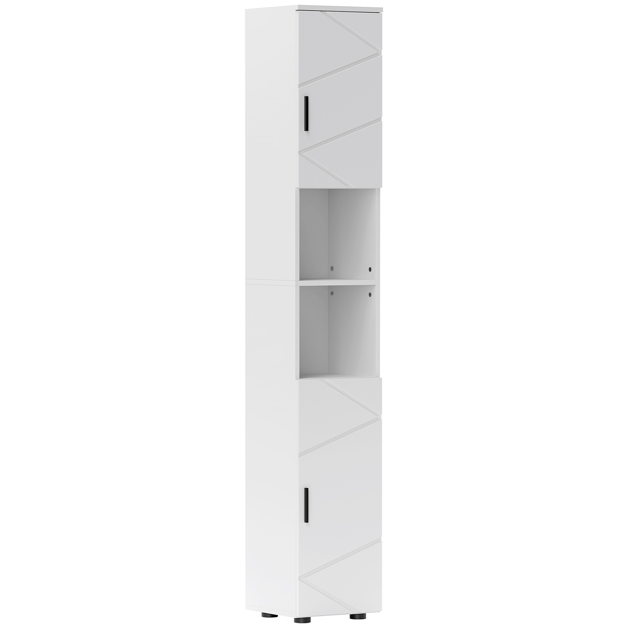 KANSAS Line Embossed Tall Bathroom Storage Cabinet White - Life Essentials
