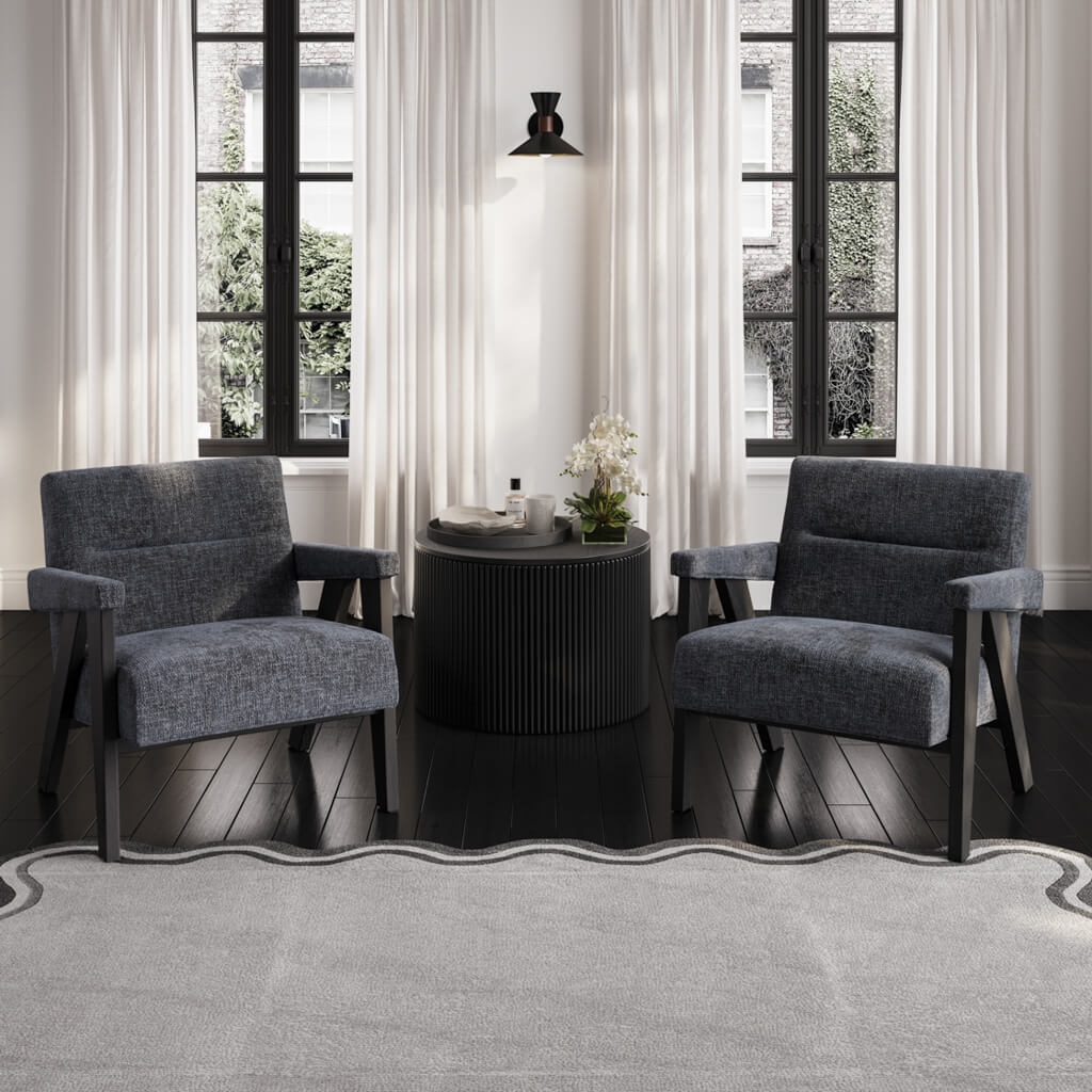 AVELON Velvet Armchair - Coal and Black - Leeds Plywood