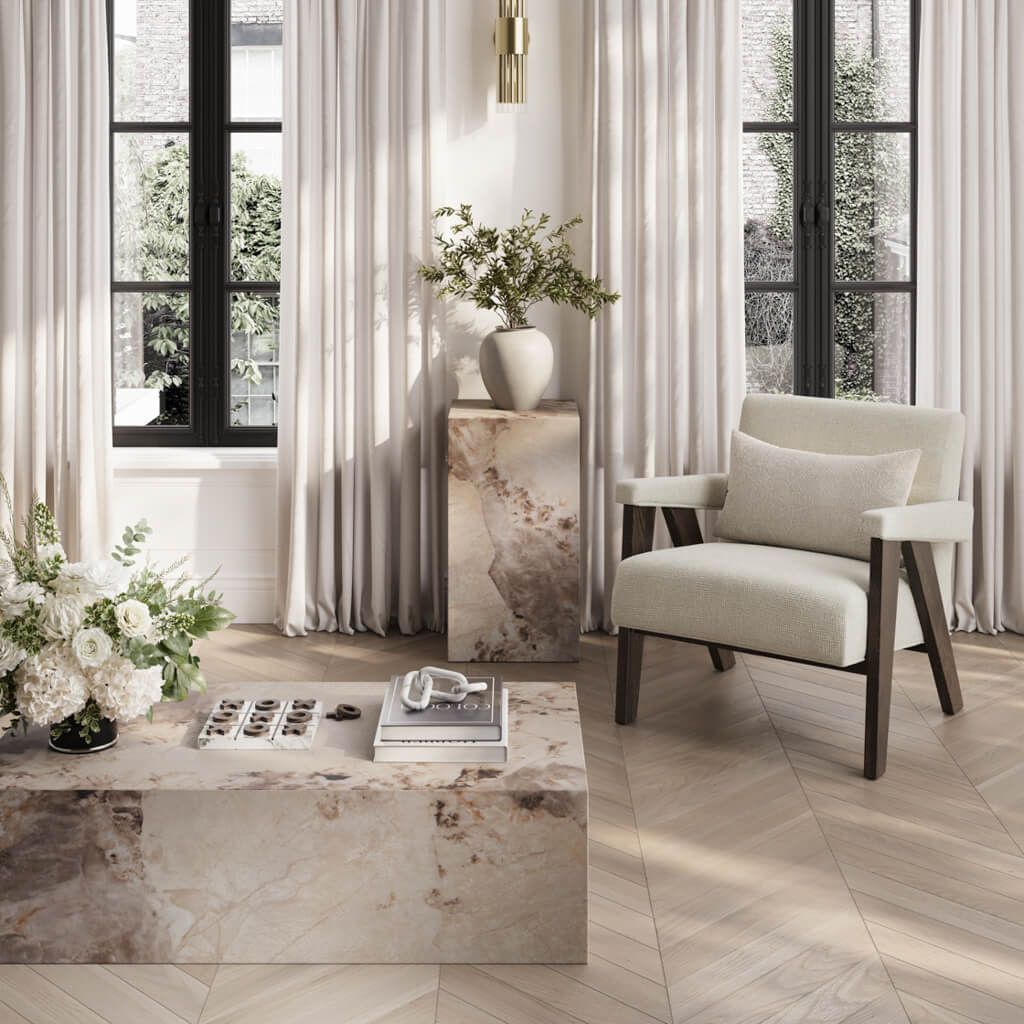 AVELON Velvet Armchair - Milk and Chocolate - Leeds Plywood