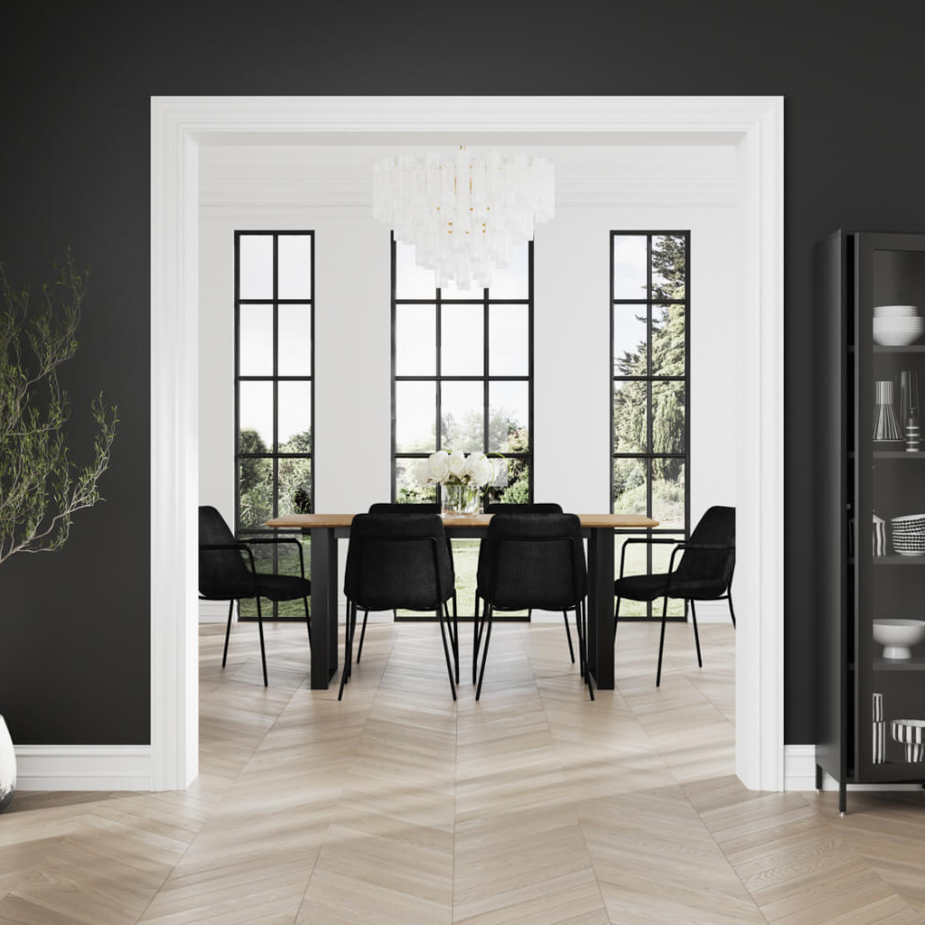 ANTIVA Dining Table Set with 6 Chairs with Arms - Black - Leeds Plywood