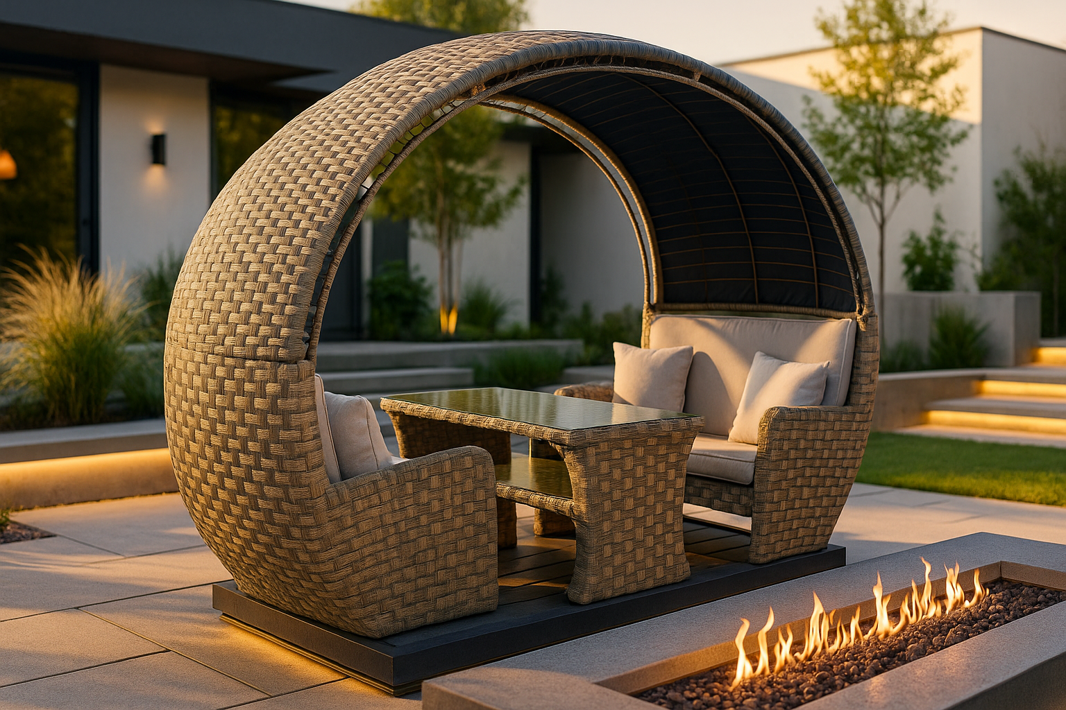 ARLESTON Rattan Sliding Garden Patio Set - Brown - Sofa So Good