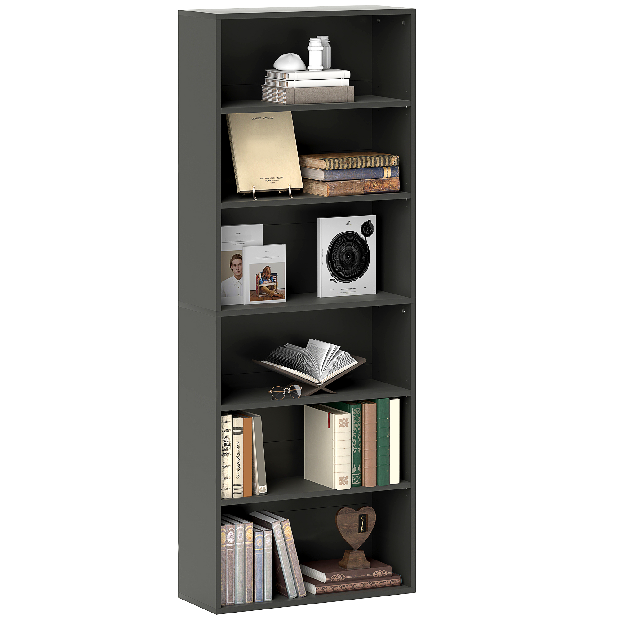 HERON Six Shelf Bookcase Black - Life Essentials