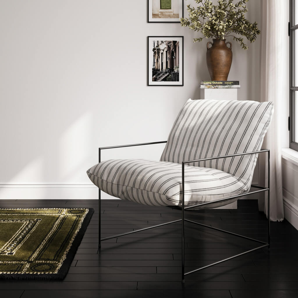 RIVERTON Twill Armchair - Chalk Stripe - Leeds Plywood
