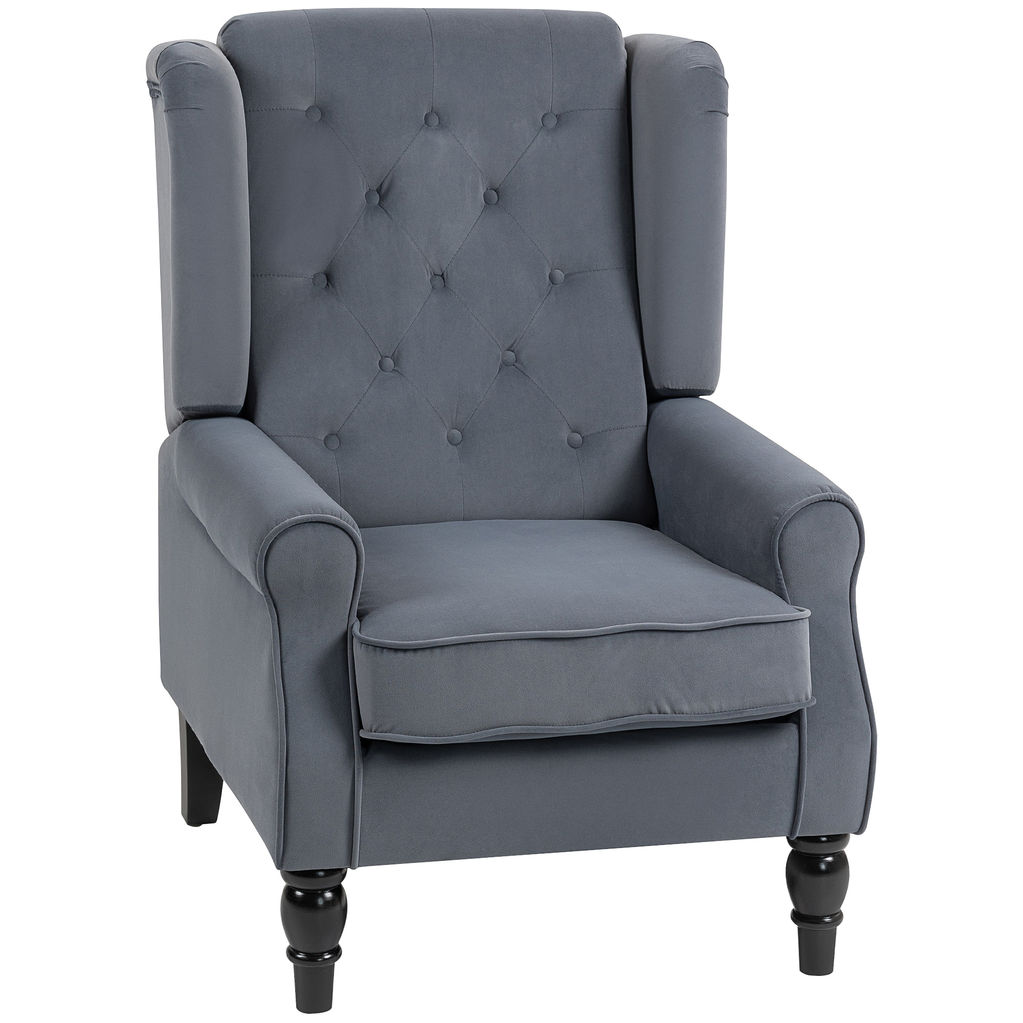 HERON Wingback Accent Chair Retro Upholstered Button Tufted Grey - Life Essentials