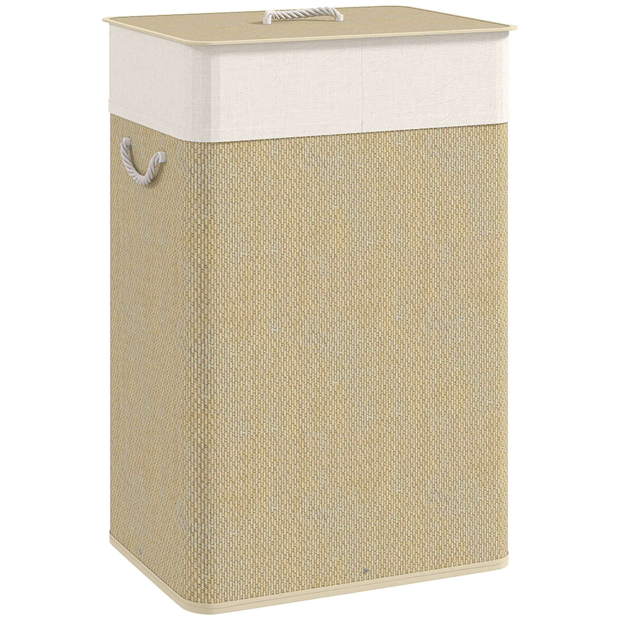 HERON Bamboo Laundry Basket with Lid 72L Laundry Hamper Nature Wood Finish - Life Essentials