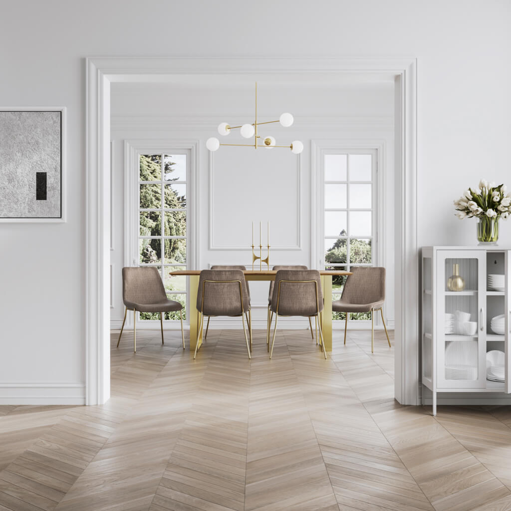 CARVEN Velvet Dining Chair Set of 2 - Taupe and Gold - Leeds Plywood
