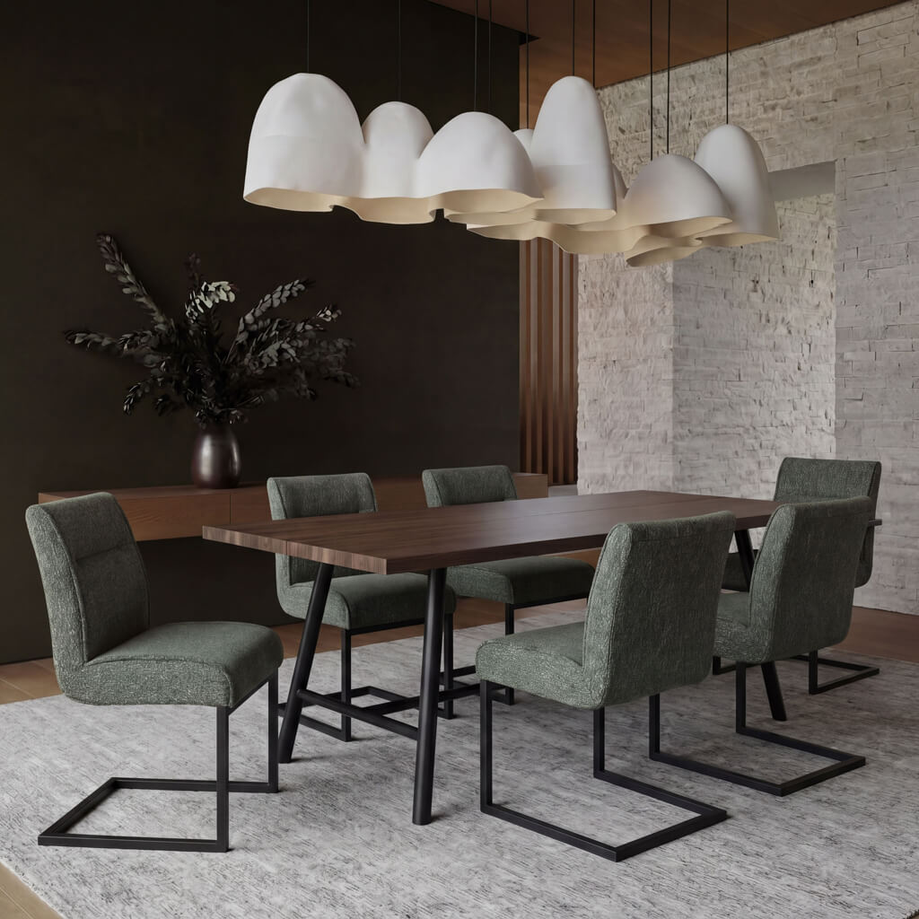 CLARIDGE Tweed Dining Chair Set of 2 - Desert Sage and Black - Leeds Plywood