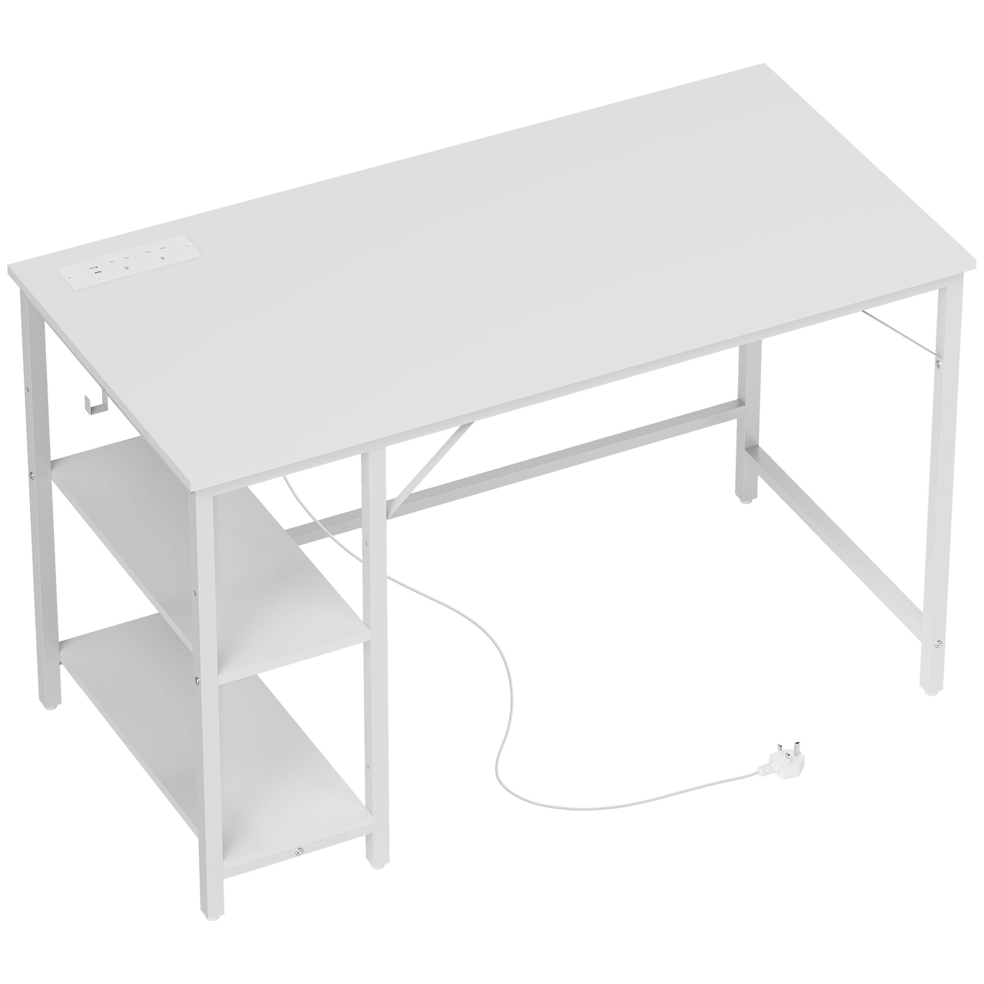 HERON Computer Desk with Power Sockets White - Life Essentials