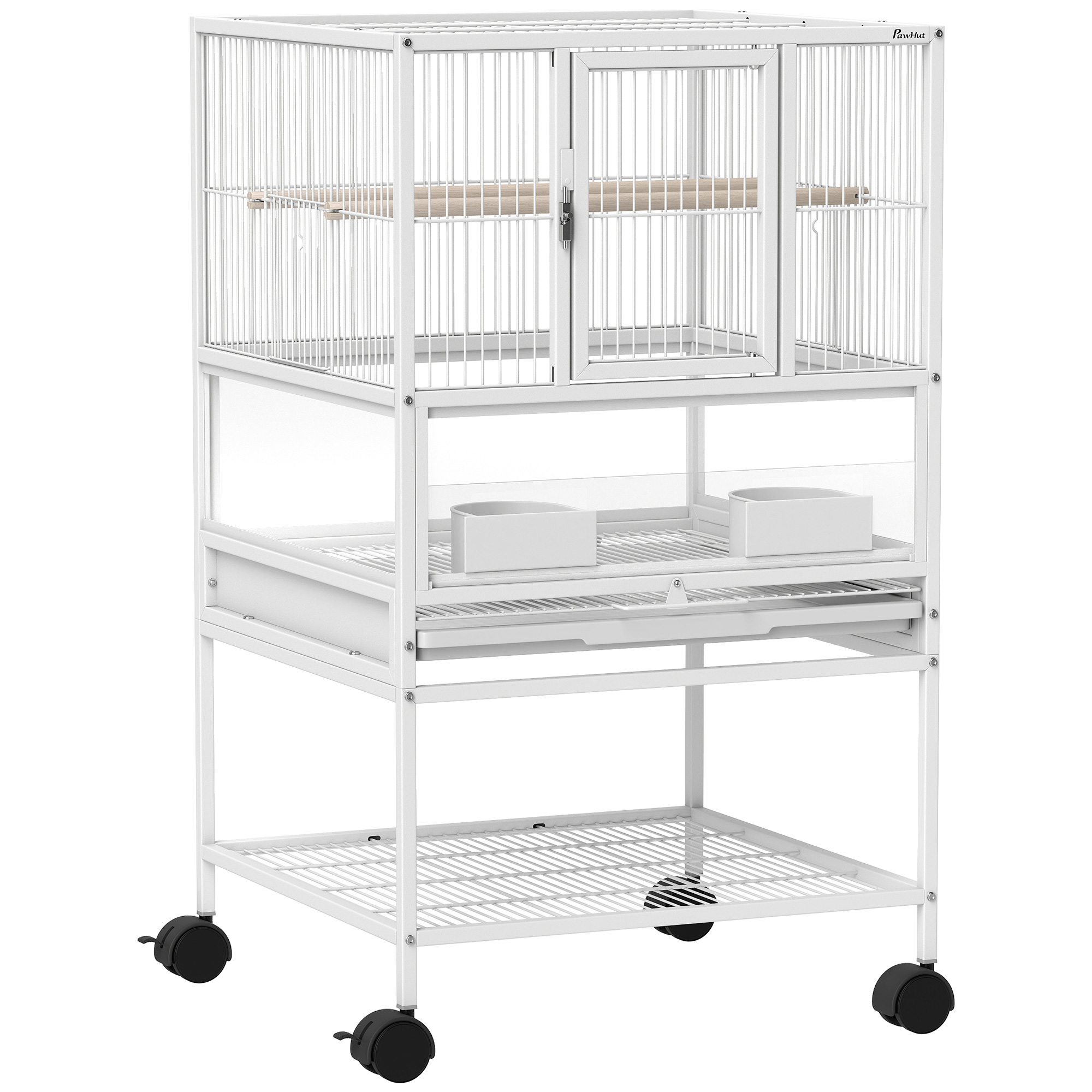 PAWSTER Bird Cage with Rolling Stand and Acrylic Viewing Panels - Life Essentials