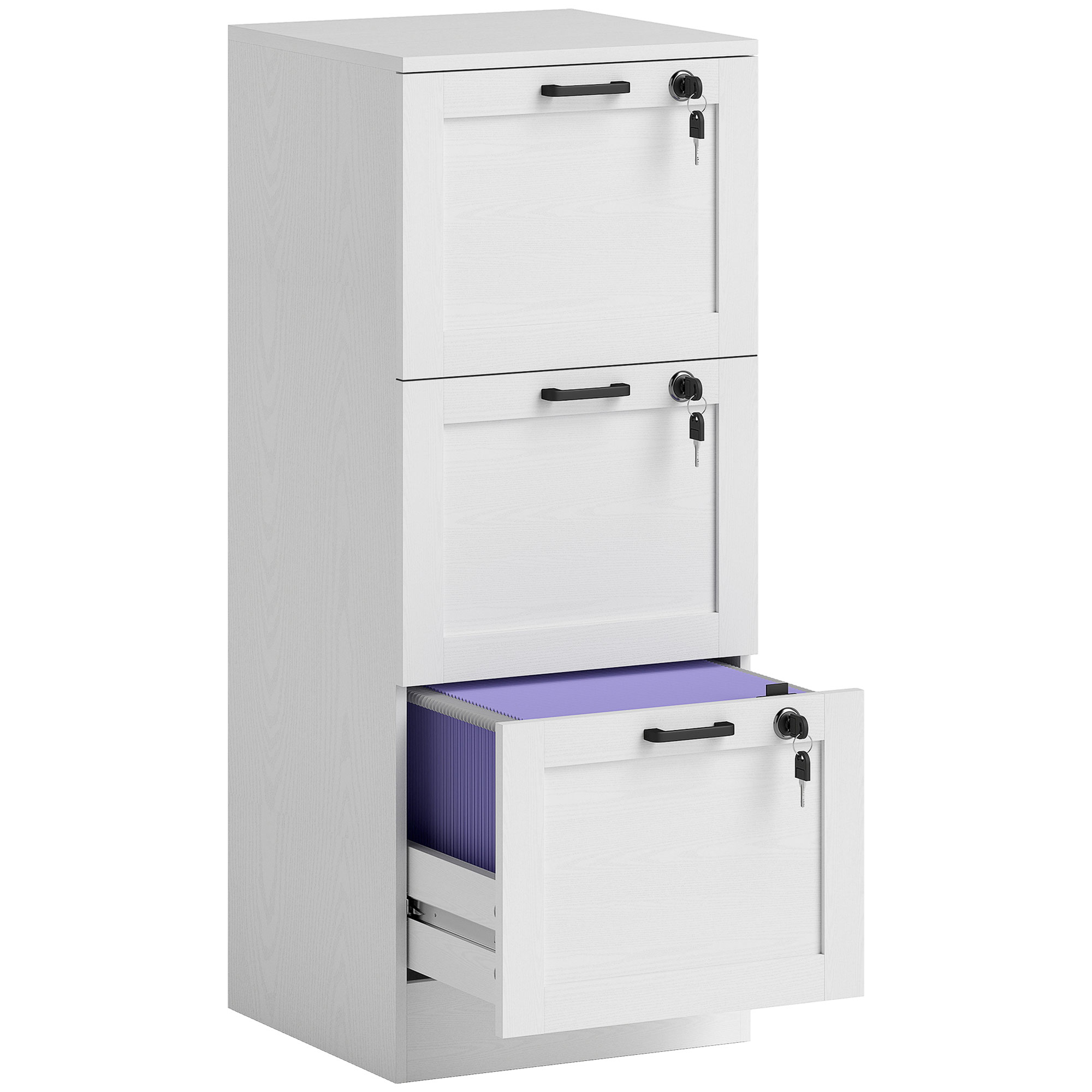 HERON 3 Drawer Filing Cabinet with Lock White - Life Essentials