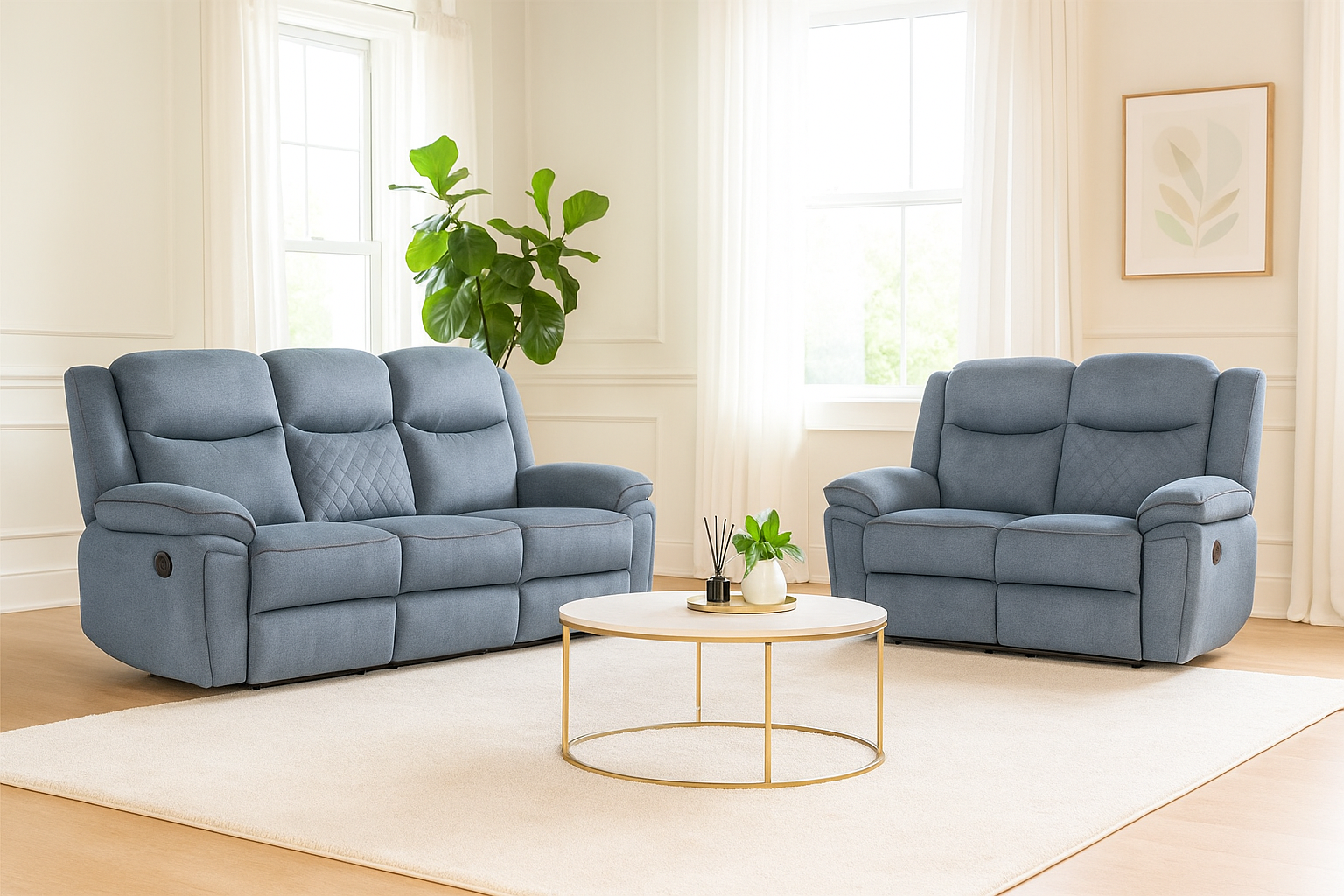 ELMYRA Fabric 3 and 2 Seater Recliner Sofa Set - Grey - Sofa So Good