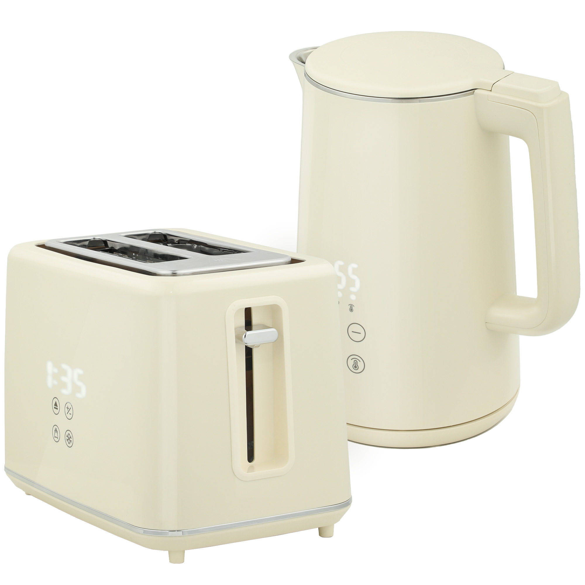 HERON Digital Kettle and Toaster Set 1.5L 3000W Fast Boil Kettle Beige - Life Essentials