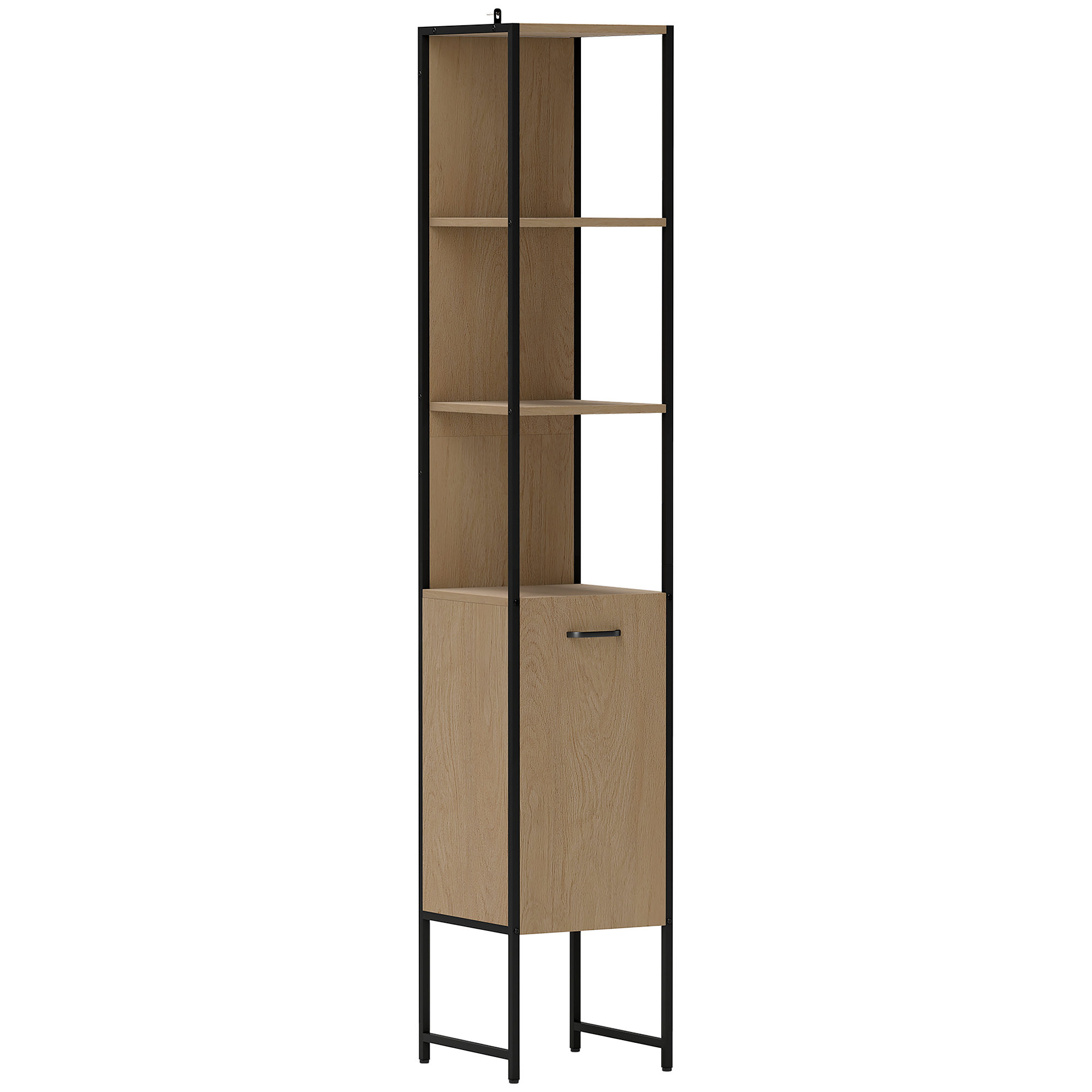 HERON Tall Bathroom Cabinet with Open Shelves Natural Wood Finish - Life Essentials