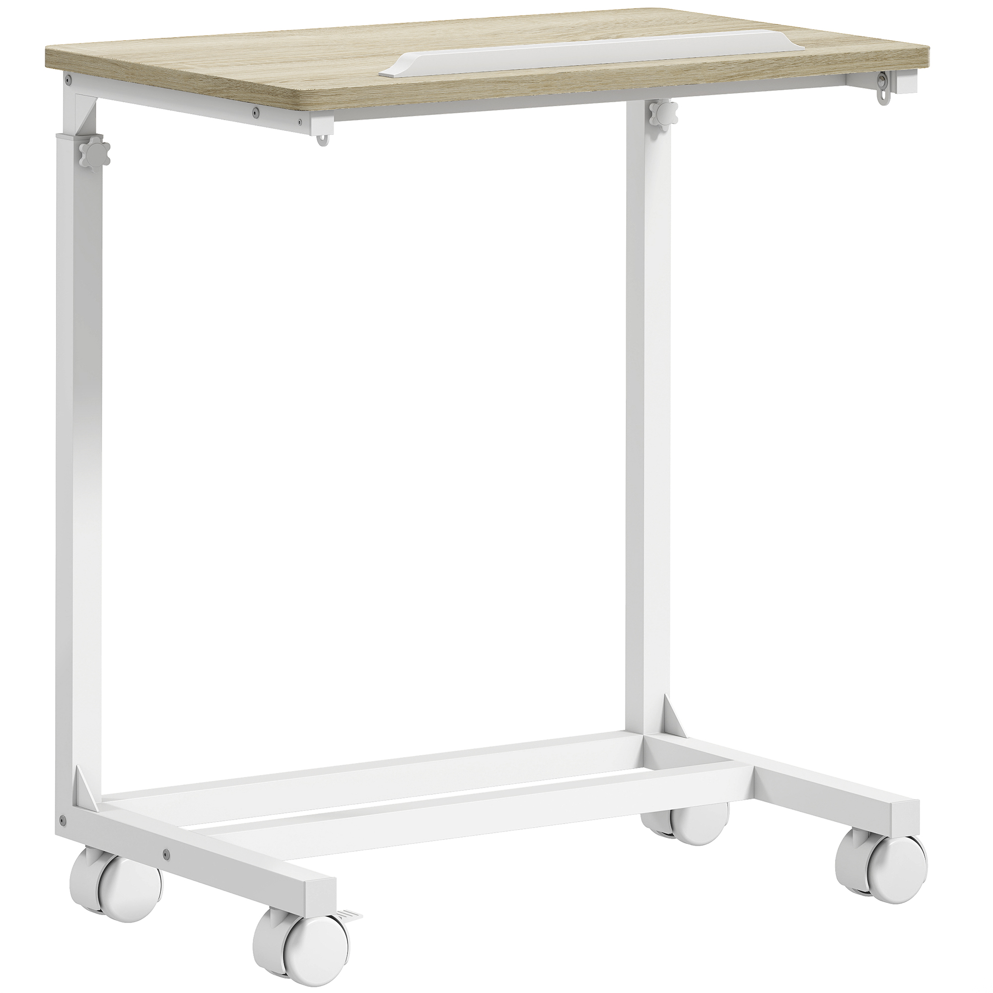 HERON C Shaped Sofa Side Table Height Adjustable Overbed Table Oak and White - Life Essentials