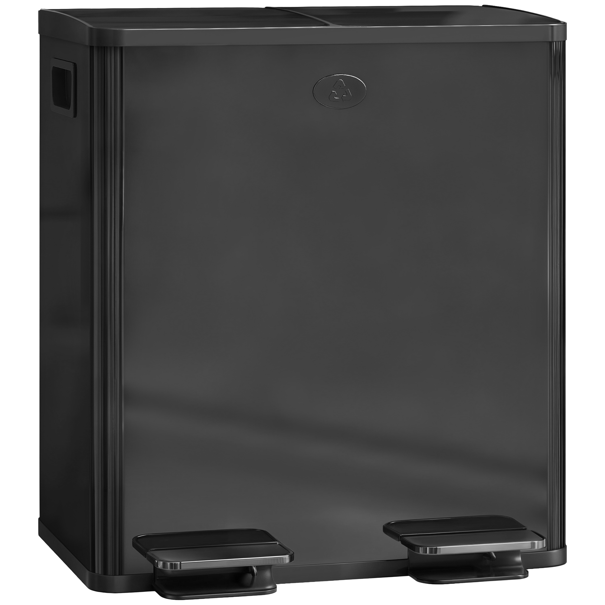 HERON 40L Dual Compartment Stainless Steel Bin Glossy Black - Life Essentials