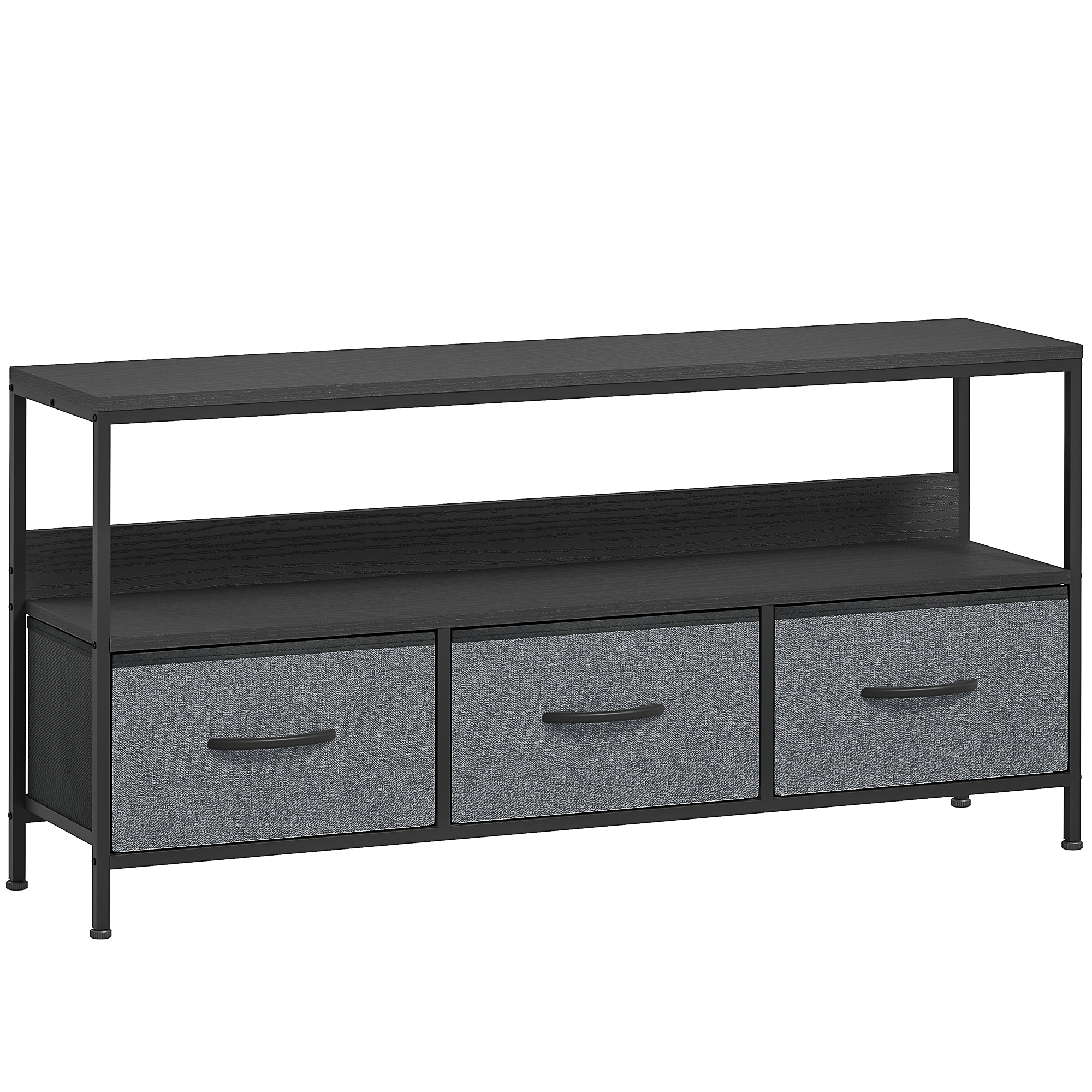 HERON TV Stand Cabinet with 3 Foldable Drawers Black - Life Essentials