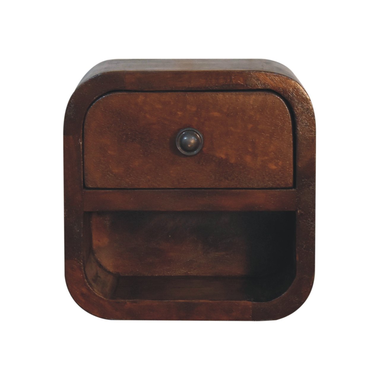 CROMER Extra Mini Curved Chestnut Bedside with Open Slot - Beasley & Sons