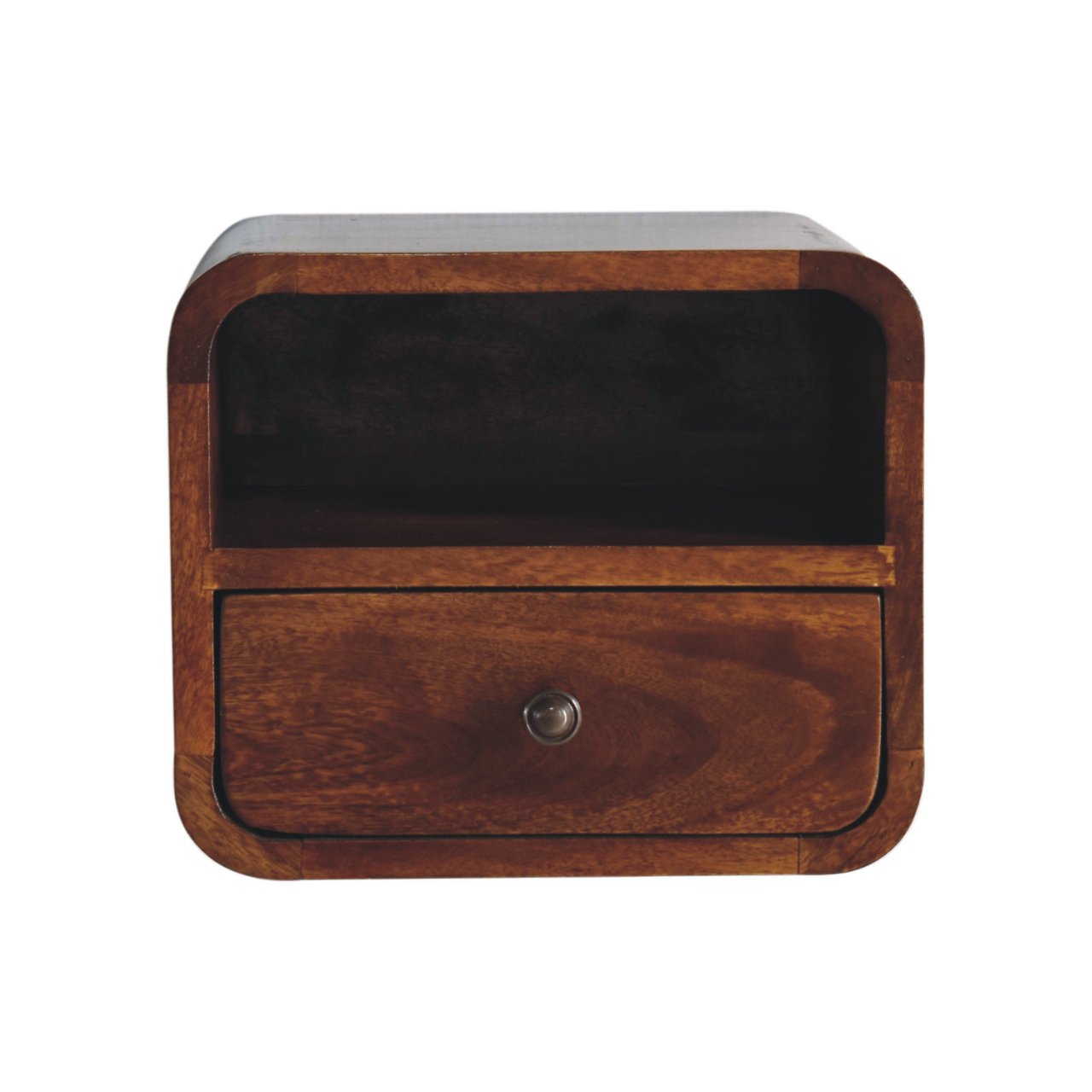 CROMER Extra Mini Wall Mounted Curved Chestnut Bedside with Open Slot - Beasley & Sons