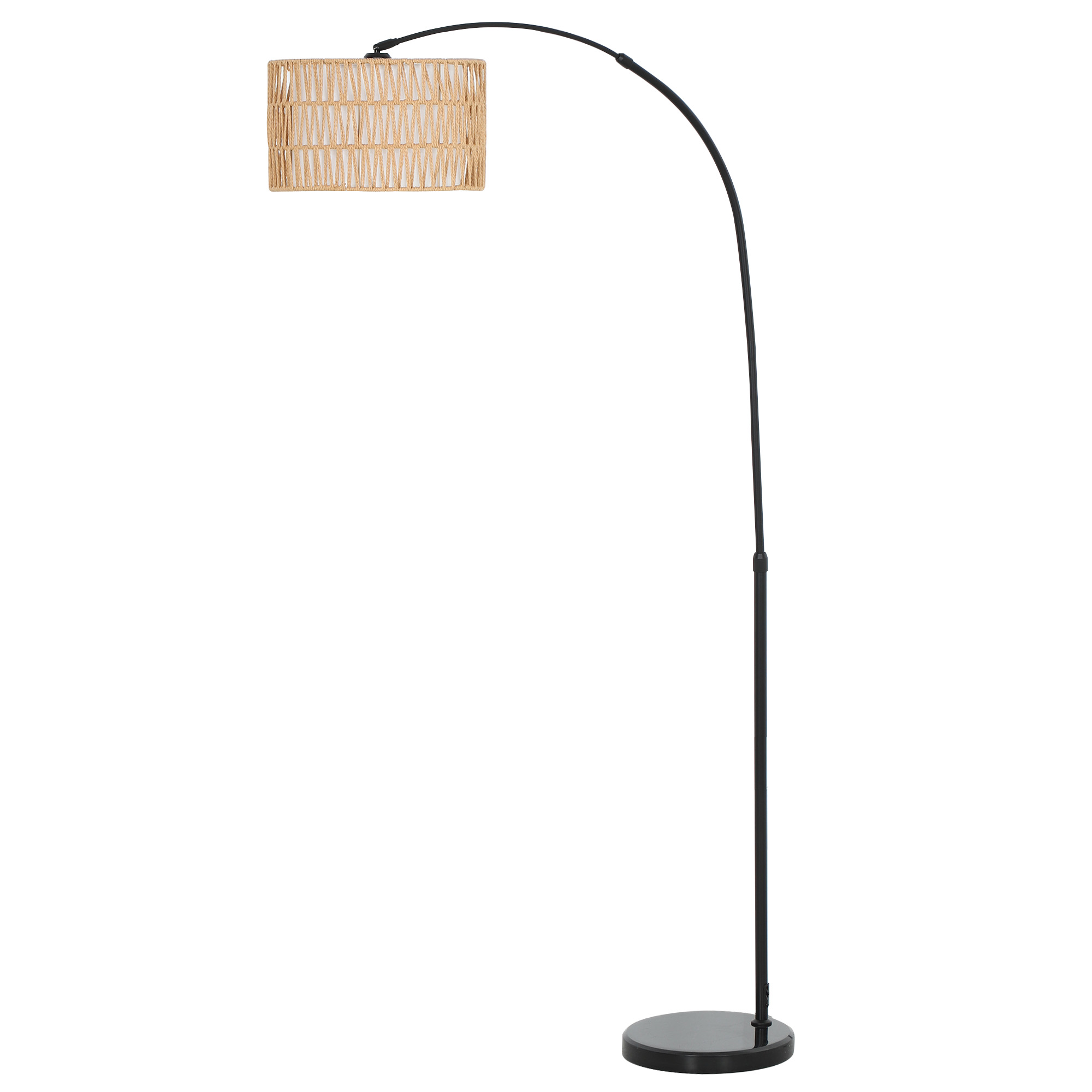 HERON Rattan Floor Lamp Farmhouse Arc Standing Lamp with Dual Layer Shade Black - Life Essentials