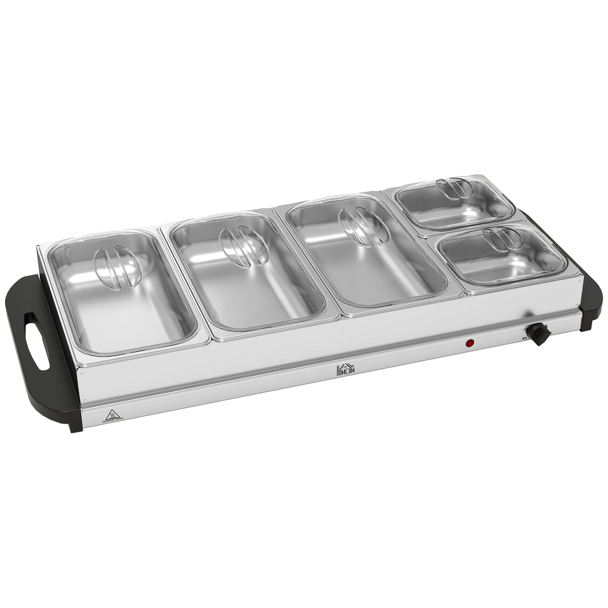 HERON Electric Food Warmer 5 Tray 9.2L Portable Buffet Server Silver Tone - Life Essentials