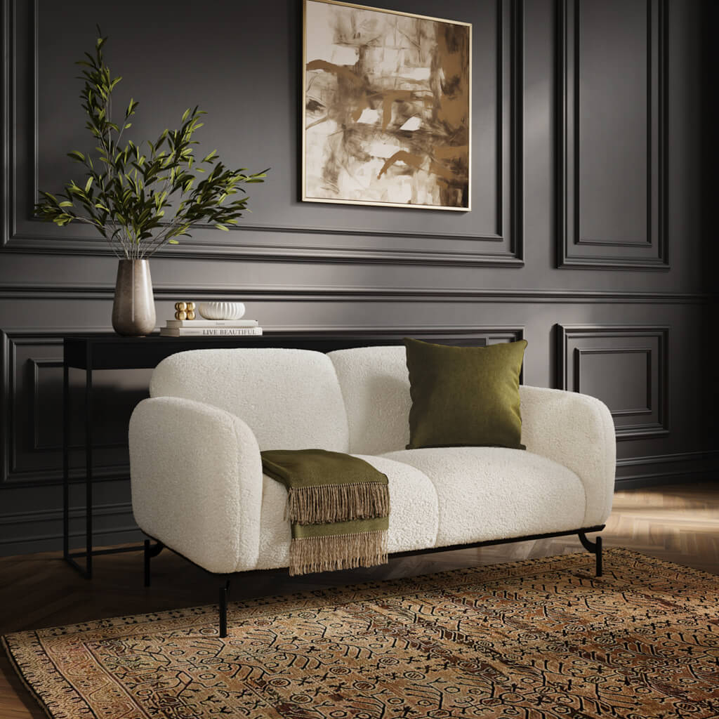 LARSEN Sherpa Fabric 2 Seater Sofa - White - Leeds Plywood