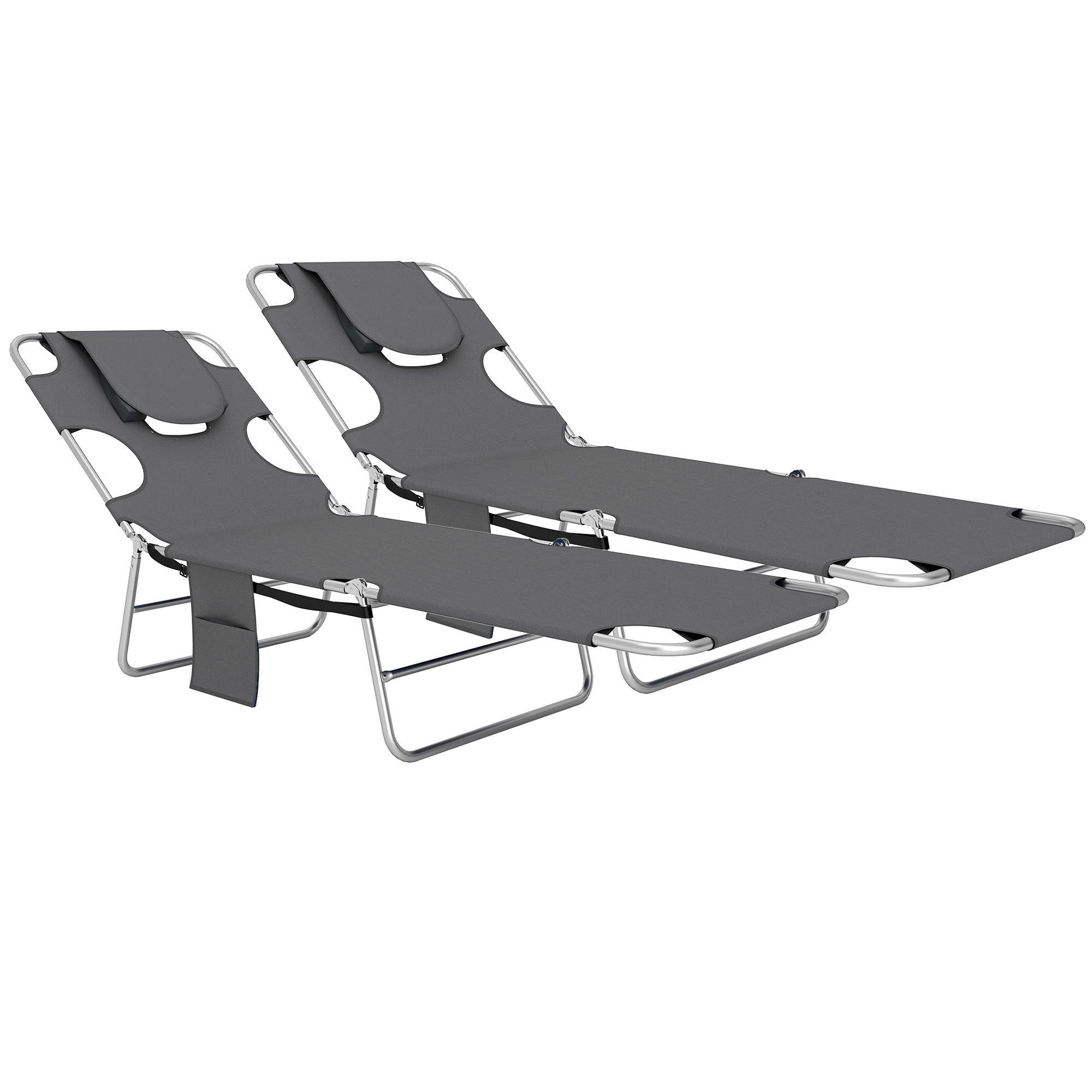 SUNVISTA Foldable Sun Lounger Set of 2 Beach Chaise Lounge Dark Grey - Life Essentials