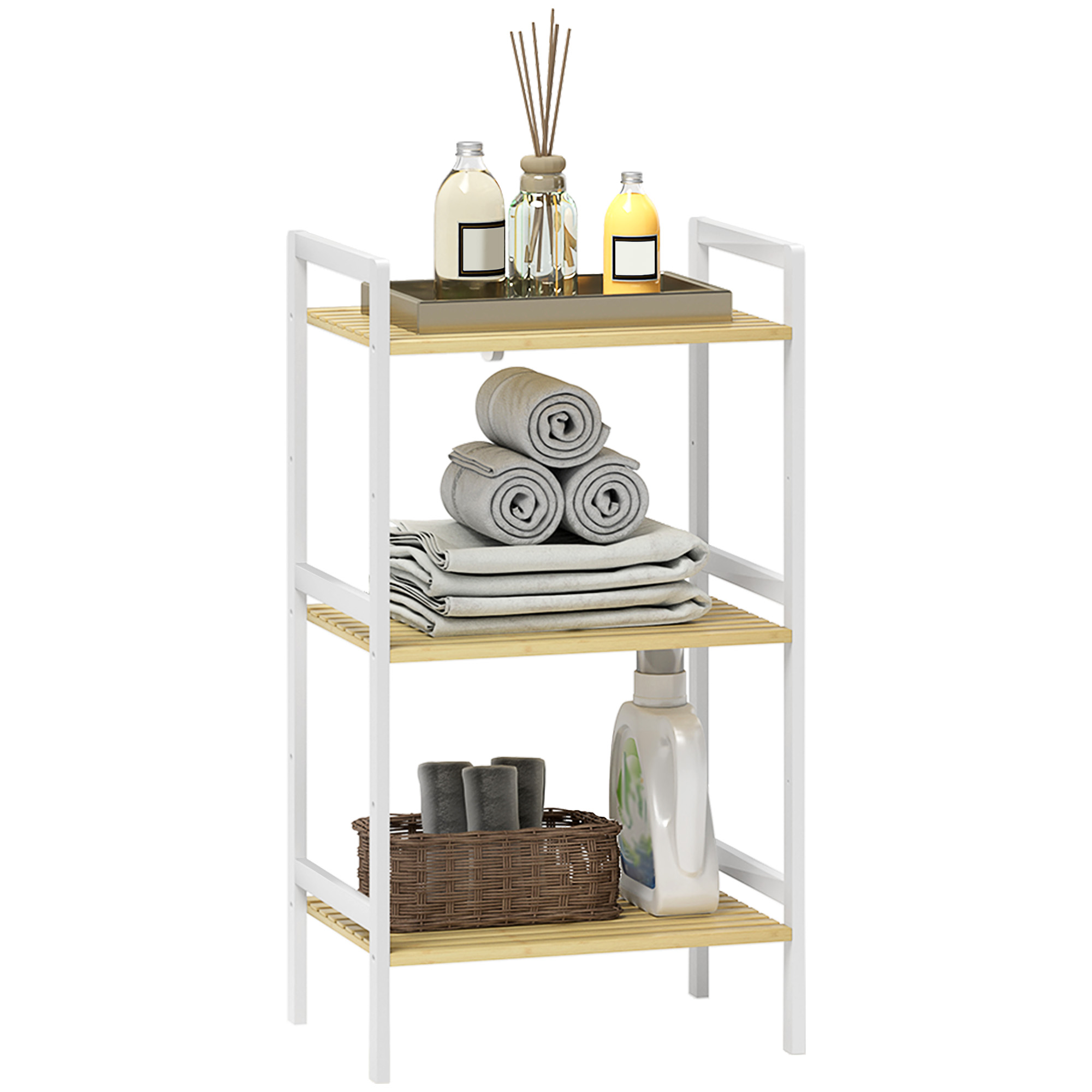 HERON 3 Tier Bamboo Adjustable Shelf Storage Unit Compact - Life Essentials