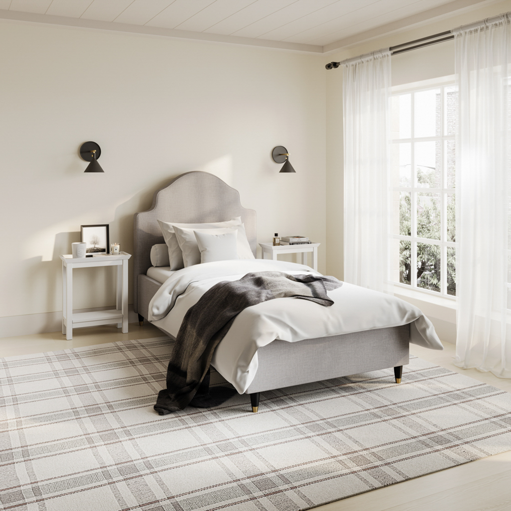 MONARA Single Linen Bedframe - Light Grey - Leeds Plywood