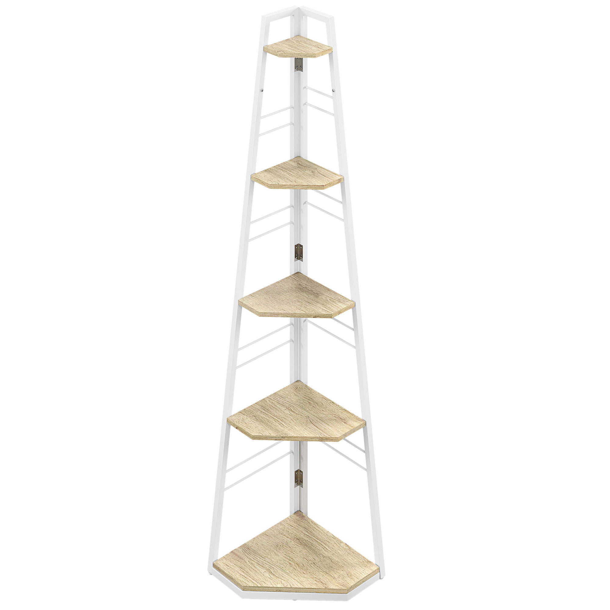 HERON Five Tier Corner Shelf White, Wood Effect - Life Essentials