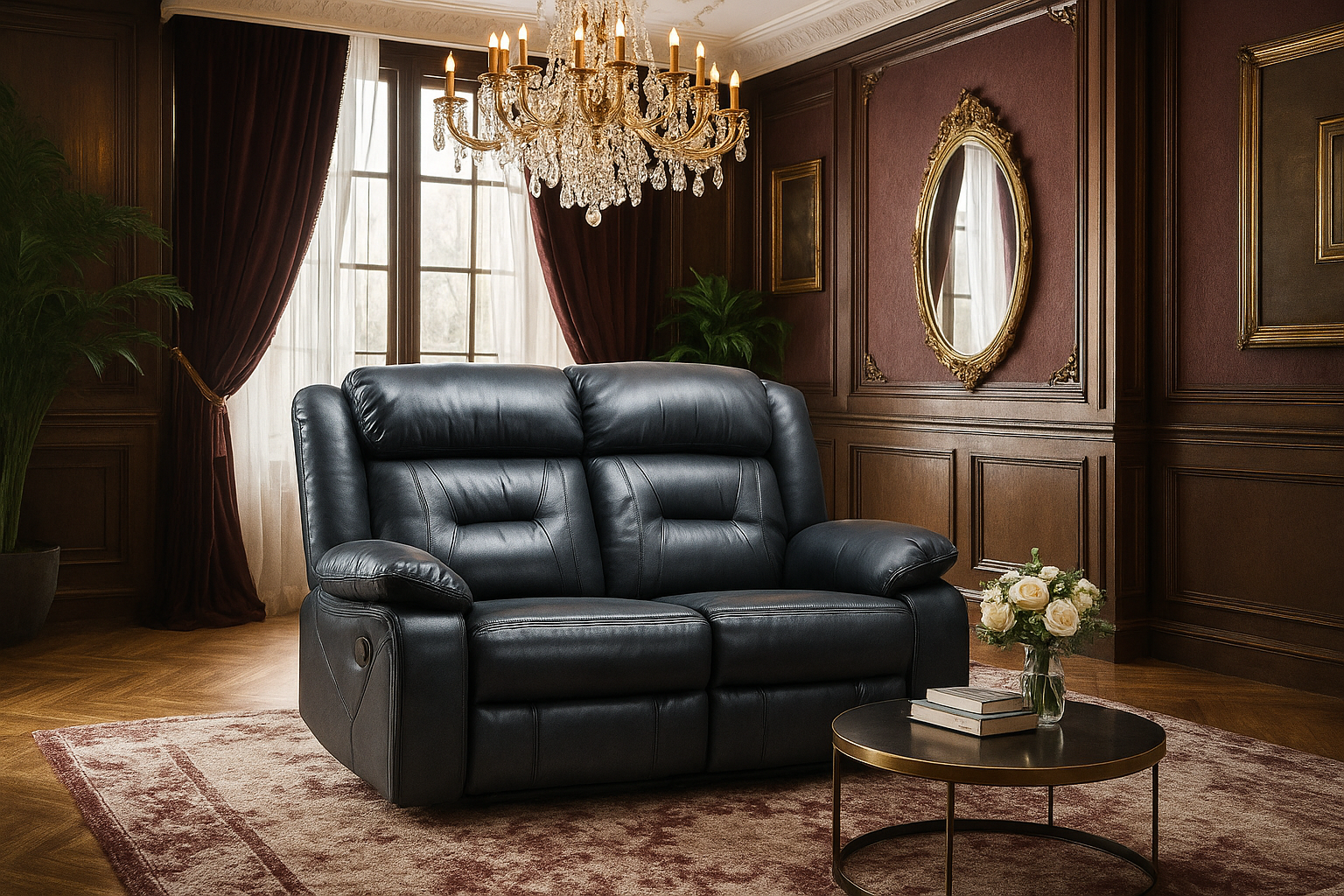 NAVONE Leather 2 Seater Recliner Sofa - Black - Sofa So Good