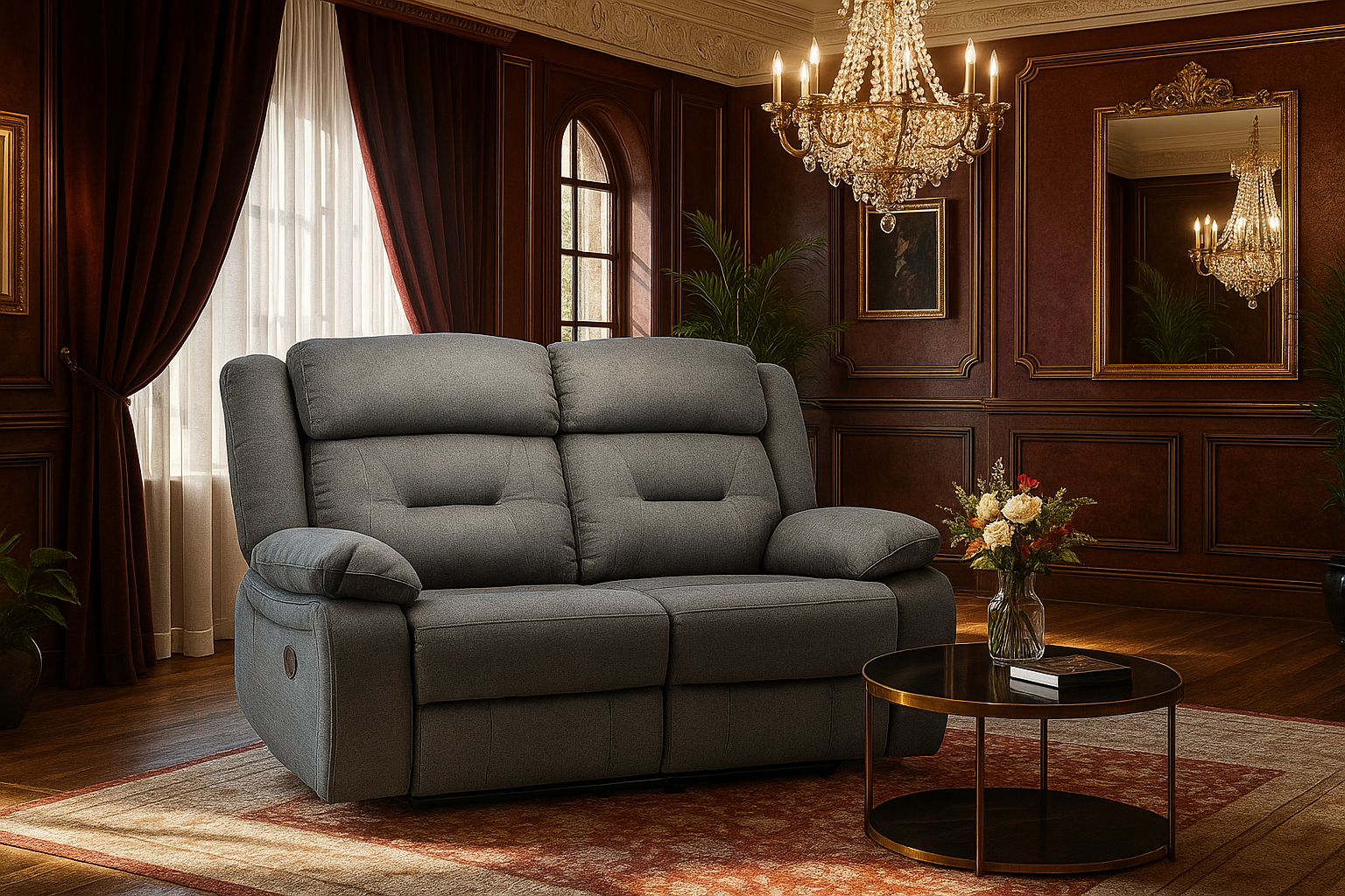NAVONE Fabric 2 Seater Recliner Sofa - Grey - Sofa So Good