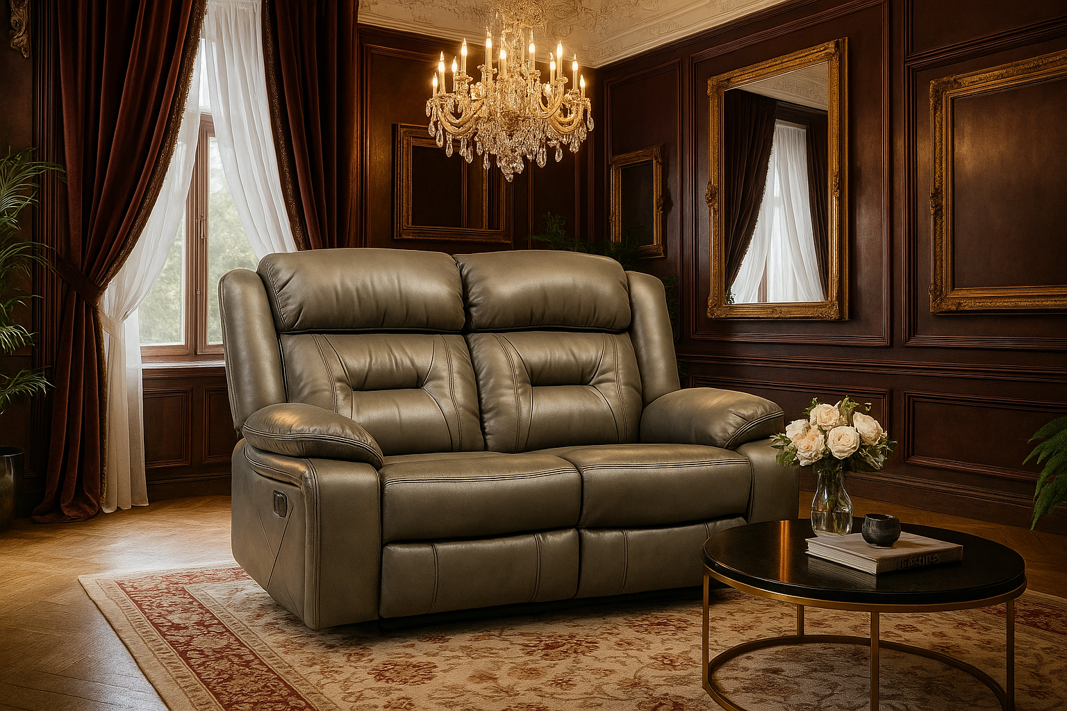 NAVONE Leather 2 Seater Recliner Sofa - Grey - Sofa So Good