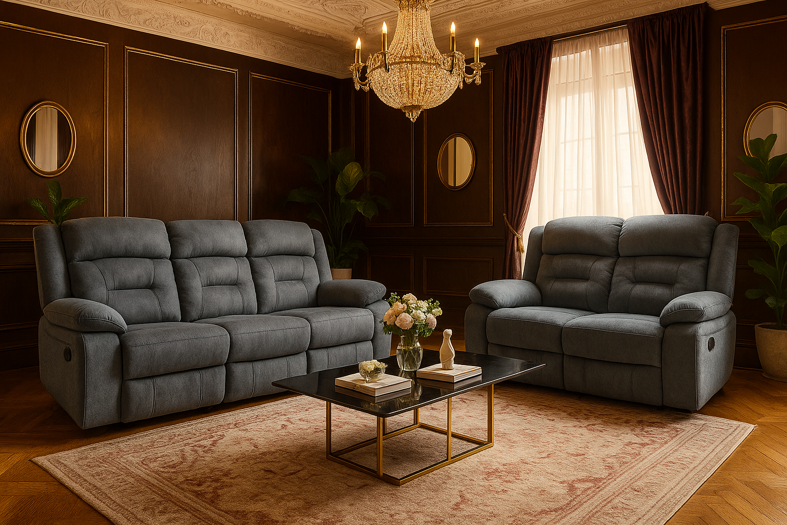 NAVONE Fabric 3 and 2 Seater Recliner Sofa Set - Grey - Sofa So Good
