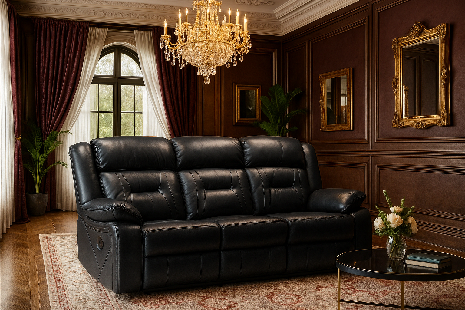NAVONE Leather 3 Seater Recliner Sofa - Black - Sofa So Good