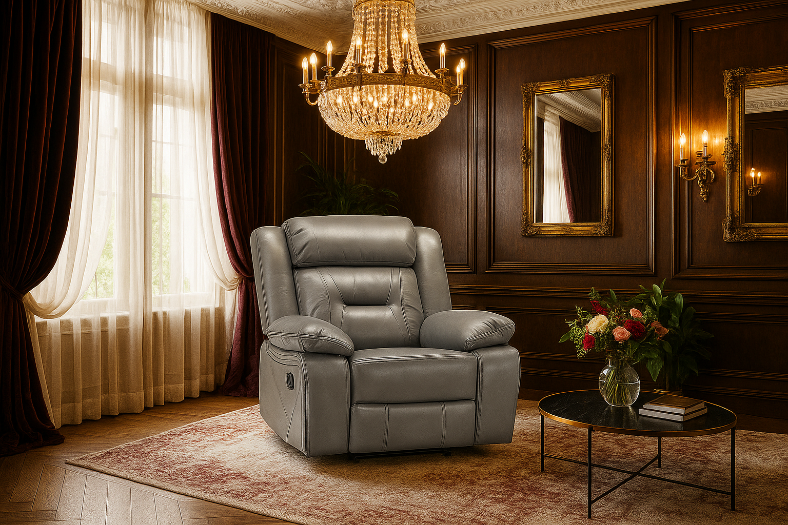 NAVONE Leather Single Recliner Sofa - Grey - Sofa So Good