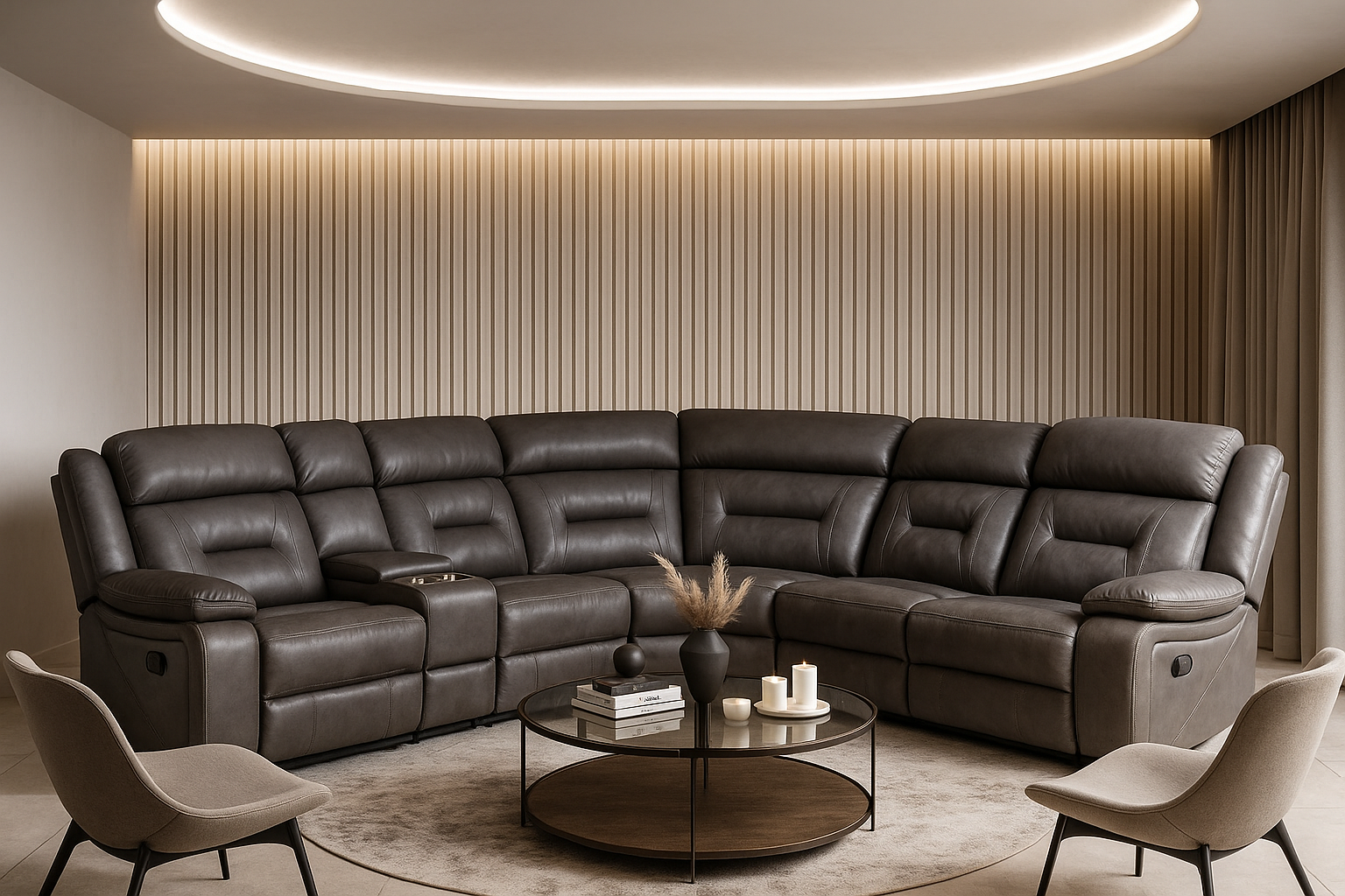 NOLLIE Large Leather 6 Seater L Shaped Recliner Sofa - Grey - Sofa So Good