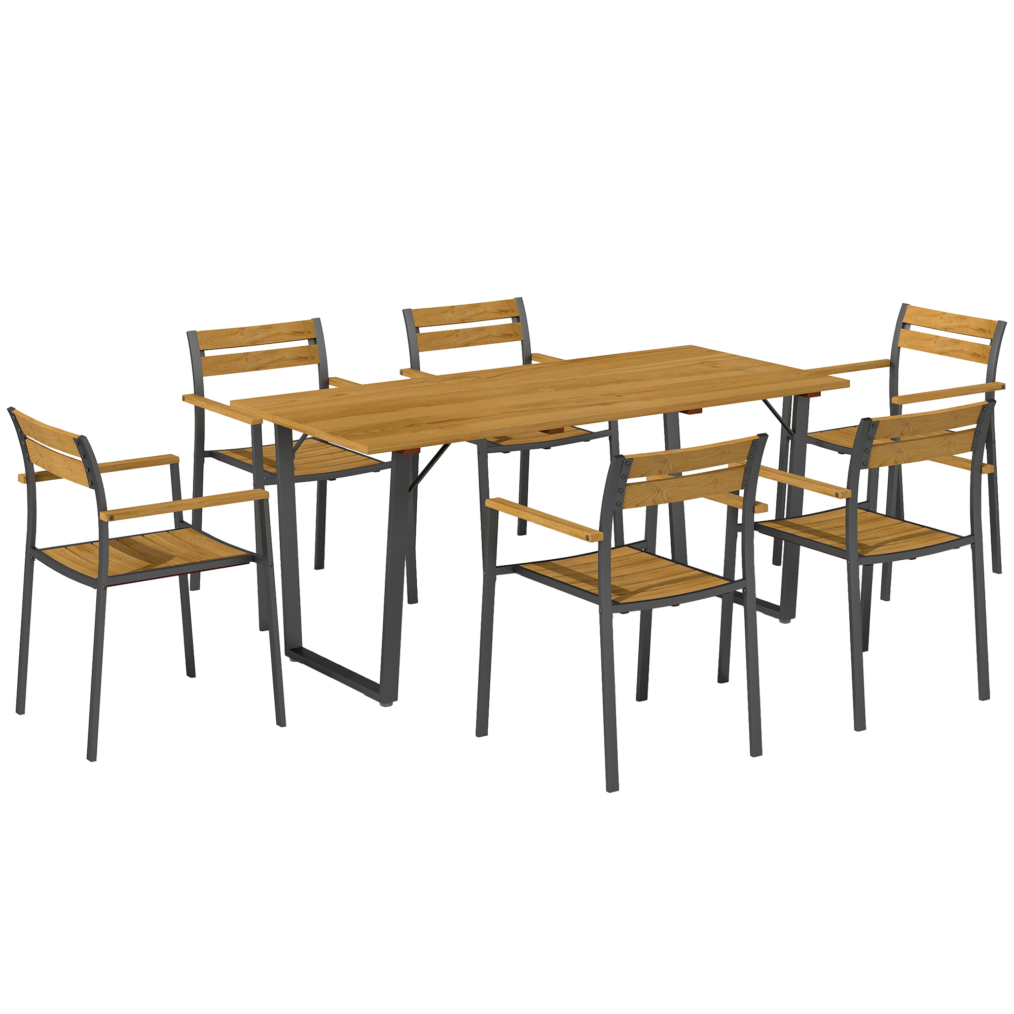 SUNVISTA Seven Piece Wood Panel Patio Dining Set Brown, Black - Life Essentials