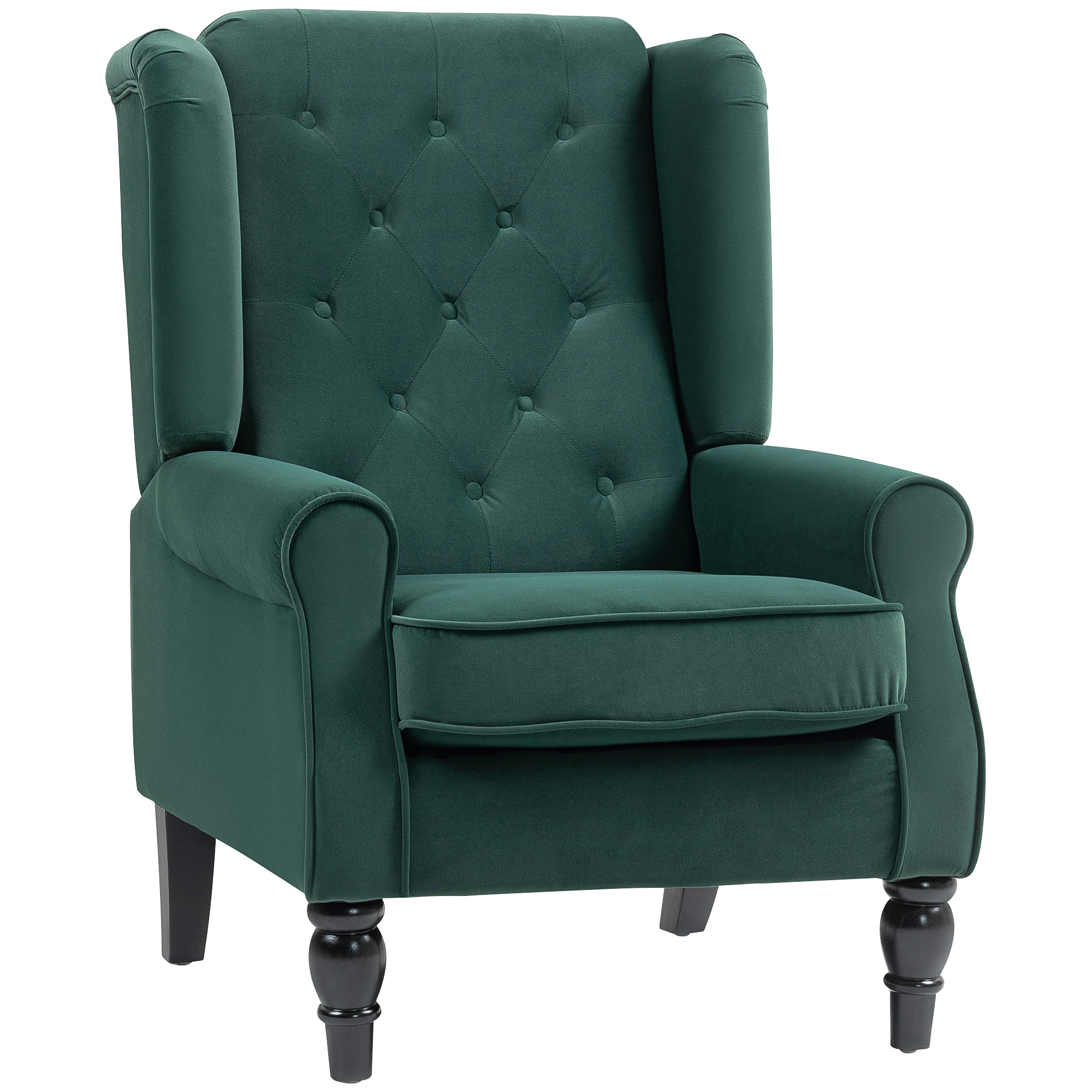 HERON Wingback Accent Chair Retro Upholstered Button Tufted Green - Life Essentials