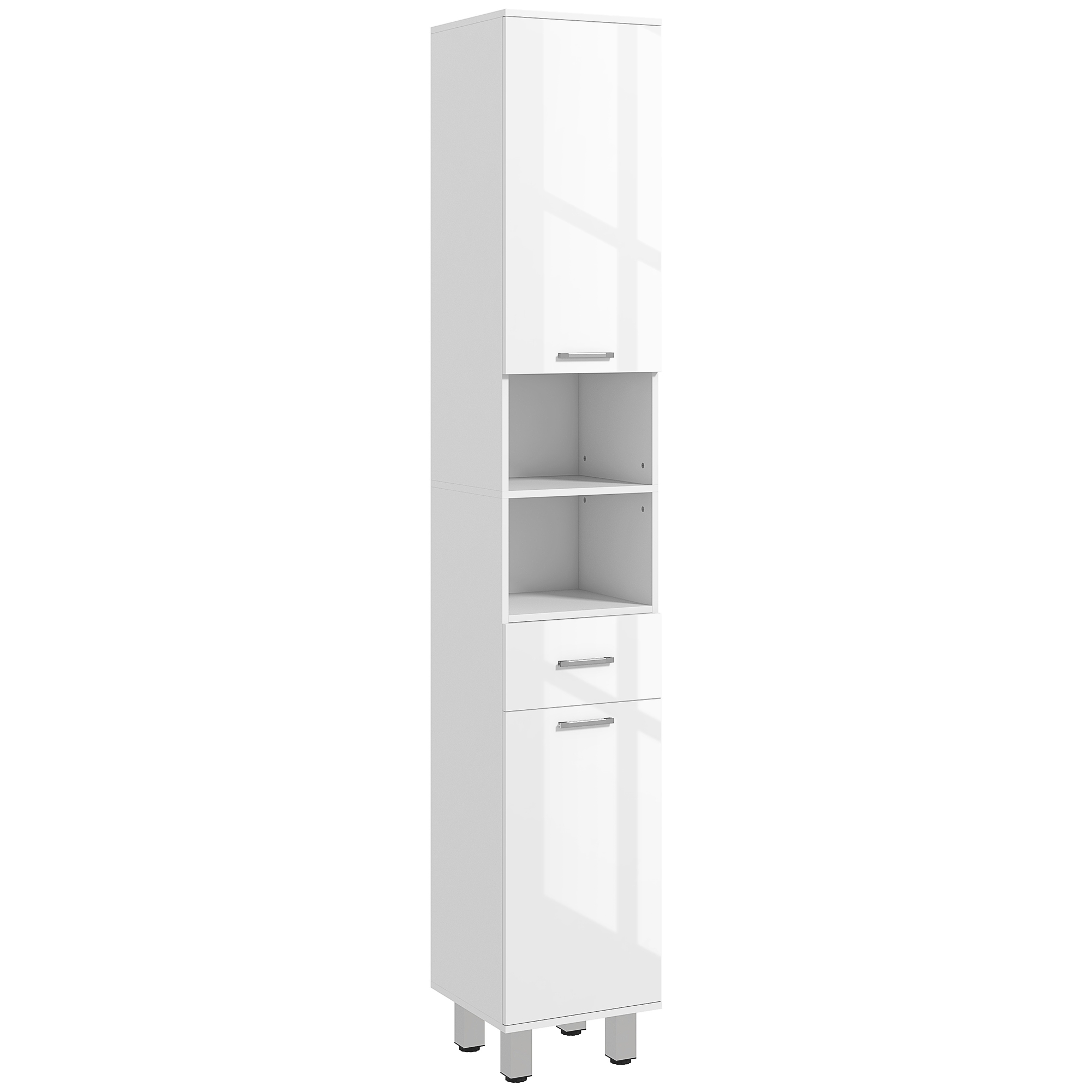 KANSAS 71" Tall Slim Bathroom Storage Cabinet Tall Narrow Cupboard High Gloss White - Life Essentials