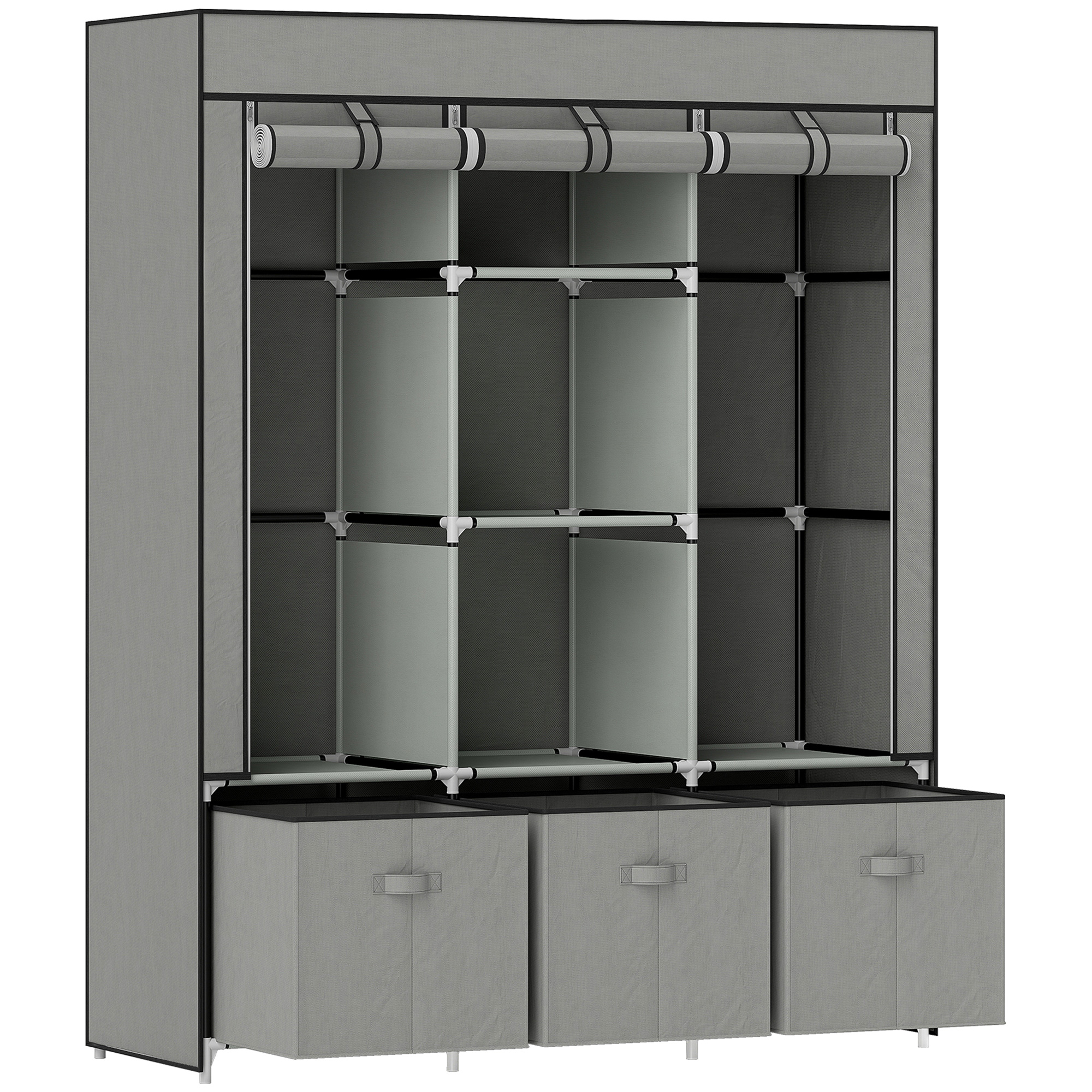 HERON Fabric Wardrobe Portable Wardrobe with 5 Shelves Light Grey - Life Essentials