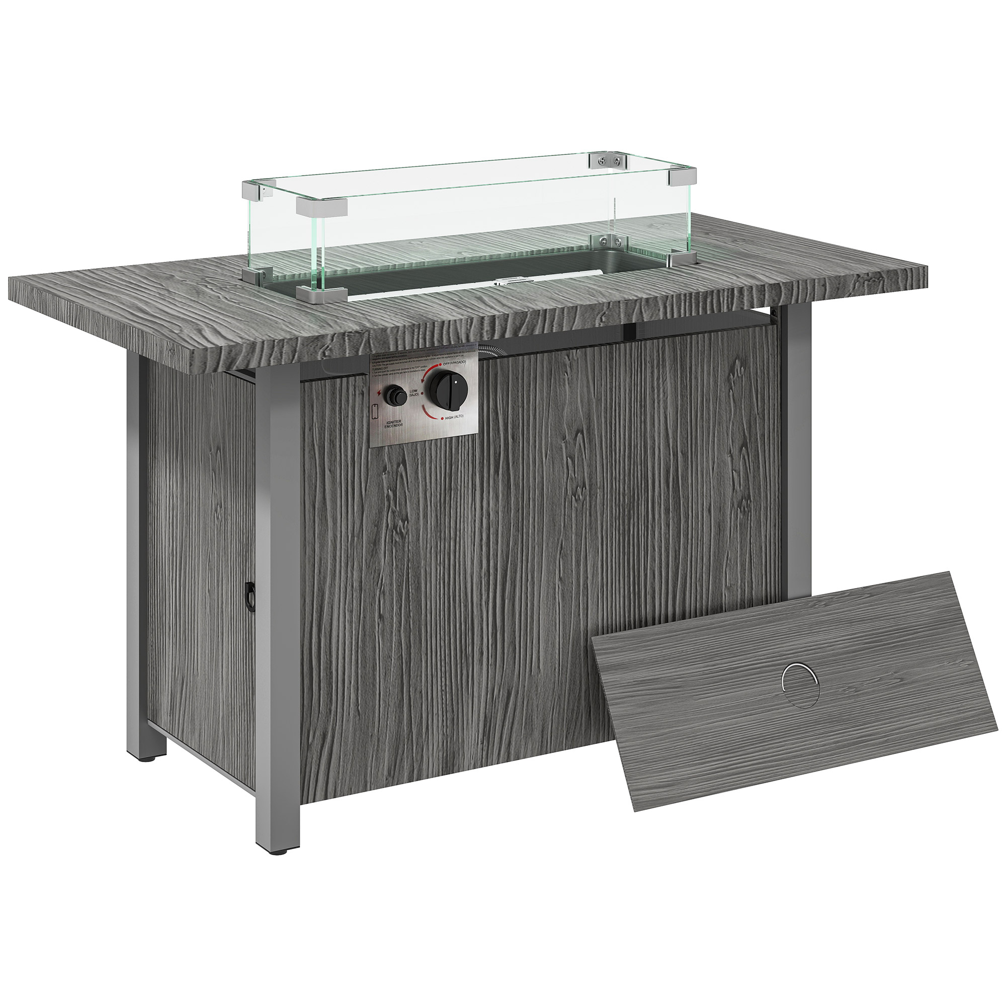 SUNVISTA 50000 BTU Gas Fire Pit Table with Cover Glass Screen Dark Grey - Life Essentials