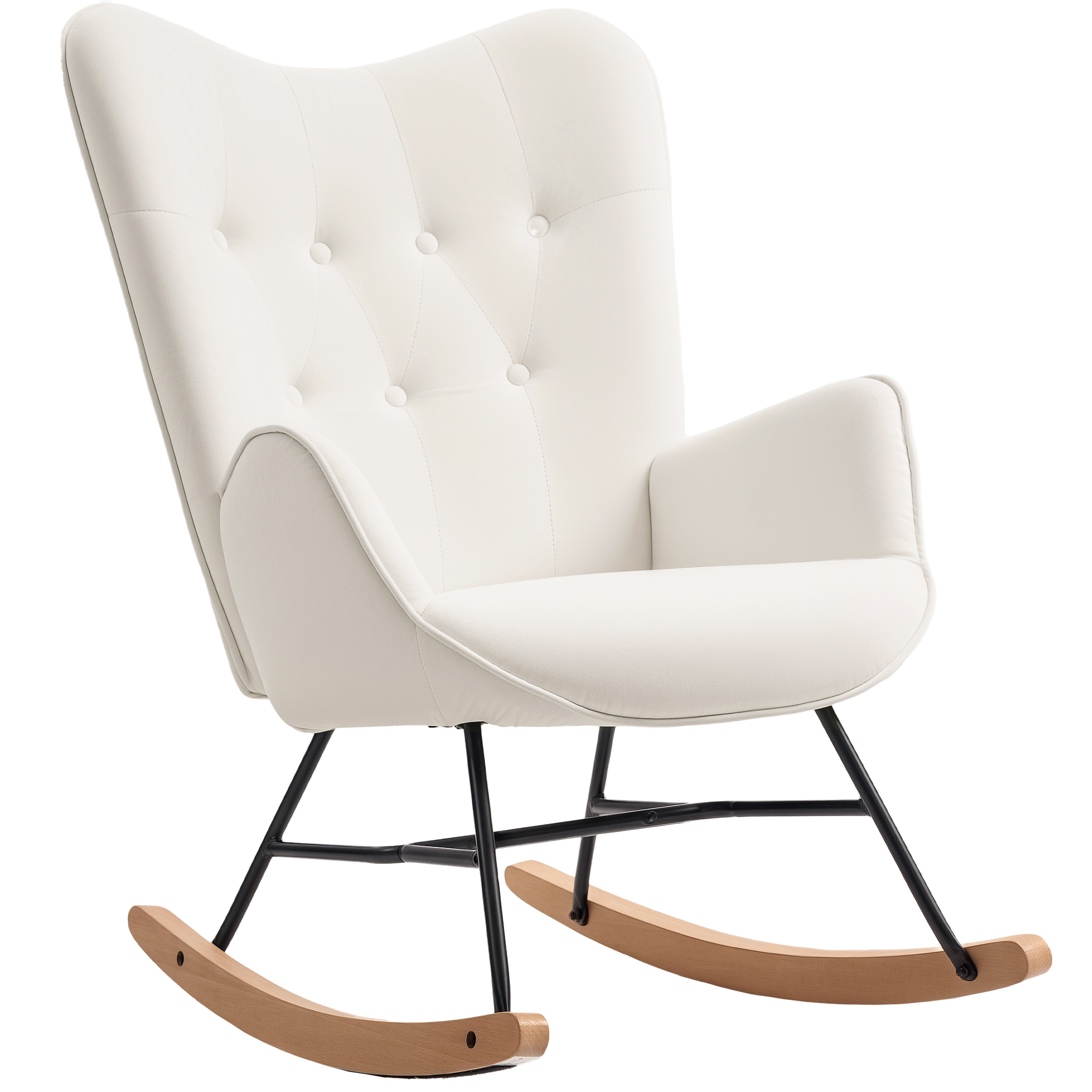 HERON Rocking Chair Modern Upholstered Velvet Armchair Cream - Life Essentials