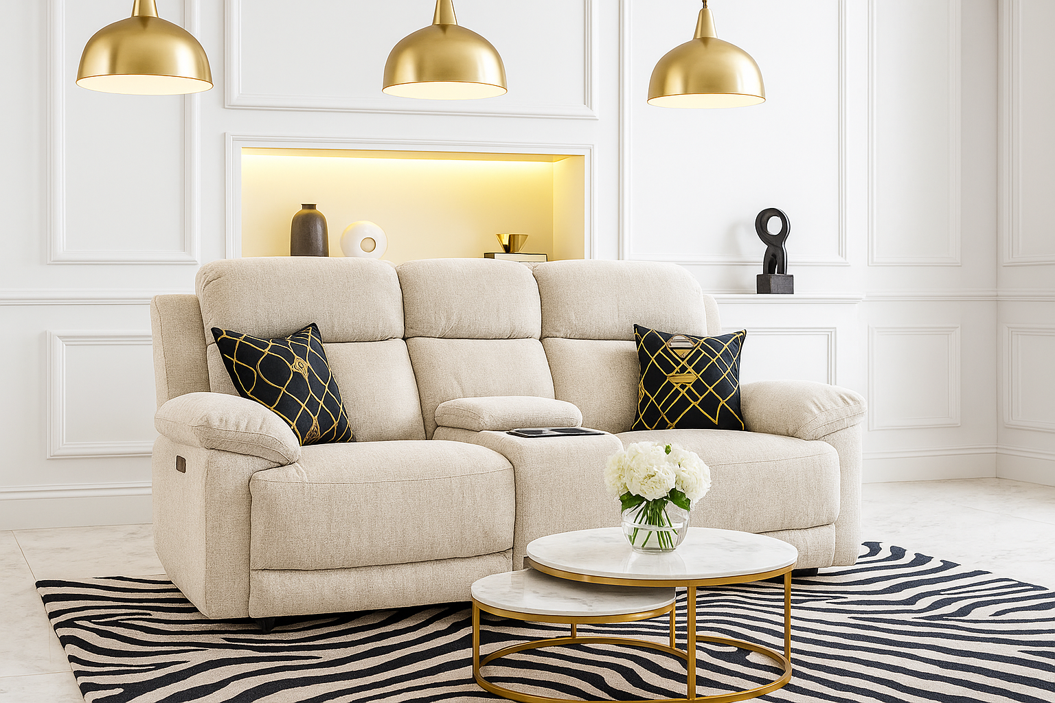 RAVELLE Fabric 2 Seater Electric Recliner Sofa - Beige - Sofa So Good