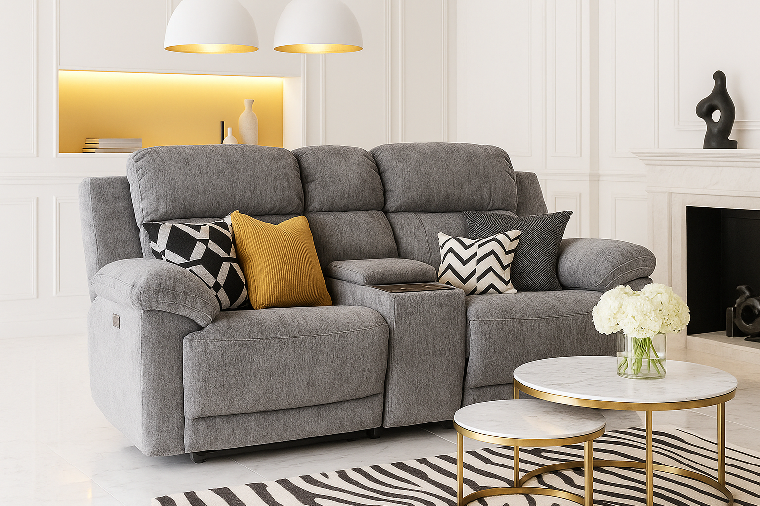 RAVELLE Fabric 2 Seater Electric Recliner Sofa - Grey - Sofa So Good