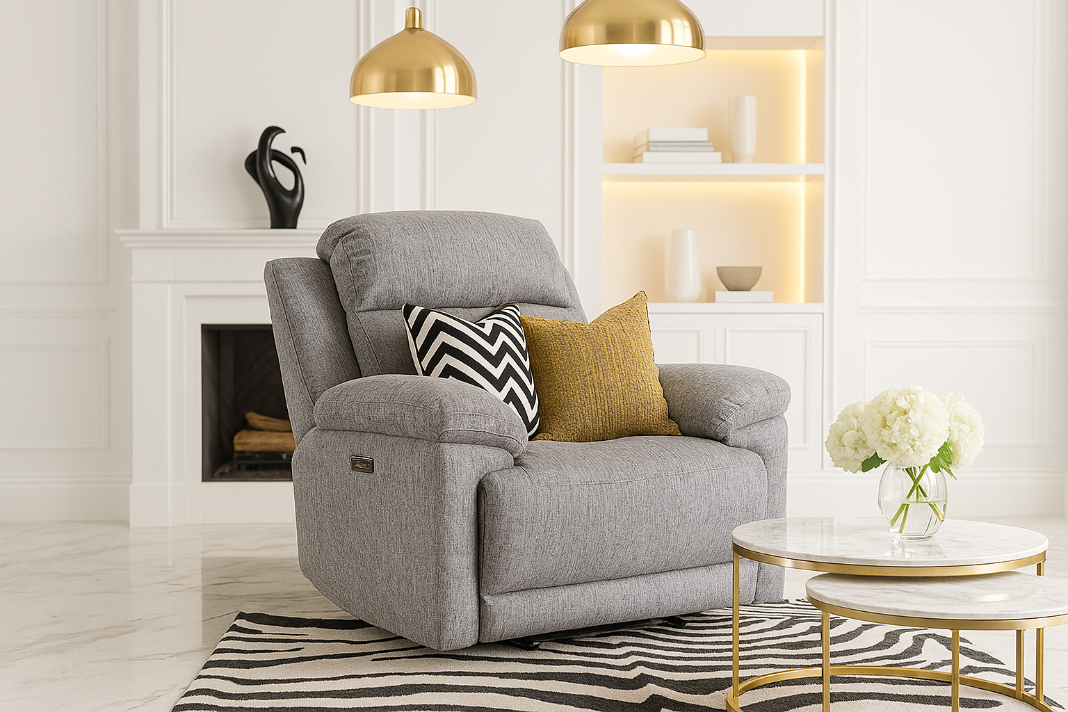 RAVELLE Fabric Single Electric Recliner Sofa - Grey - Sofa So Good