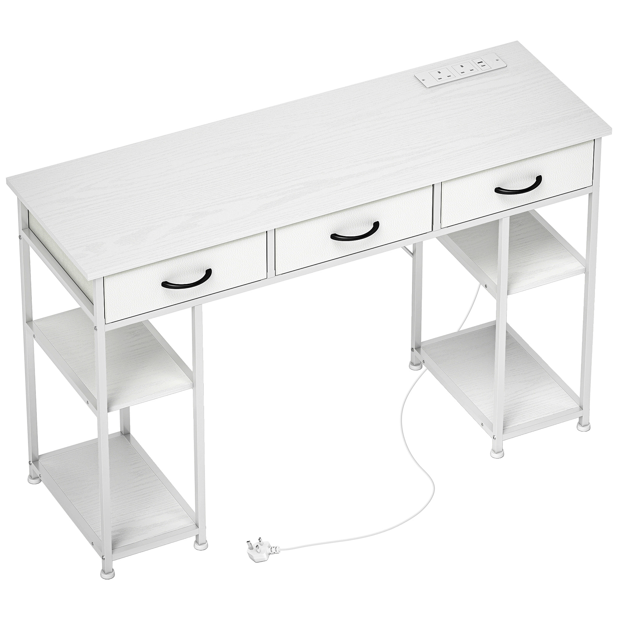 HERON Computer Desk with Power Outlets Office Desk White - Life Essentials
