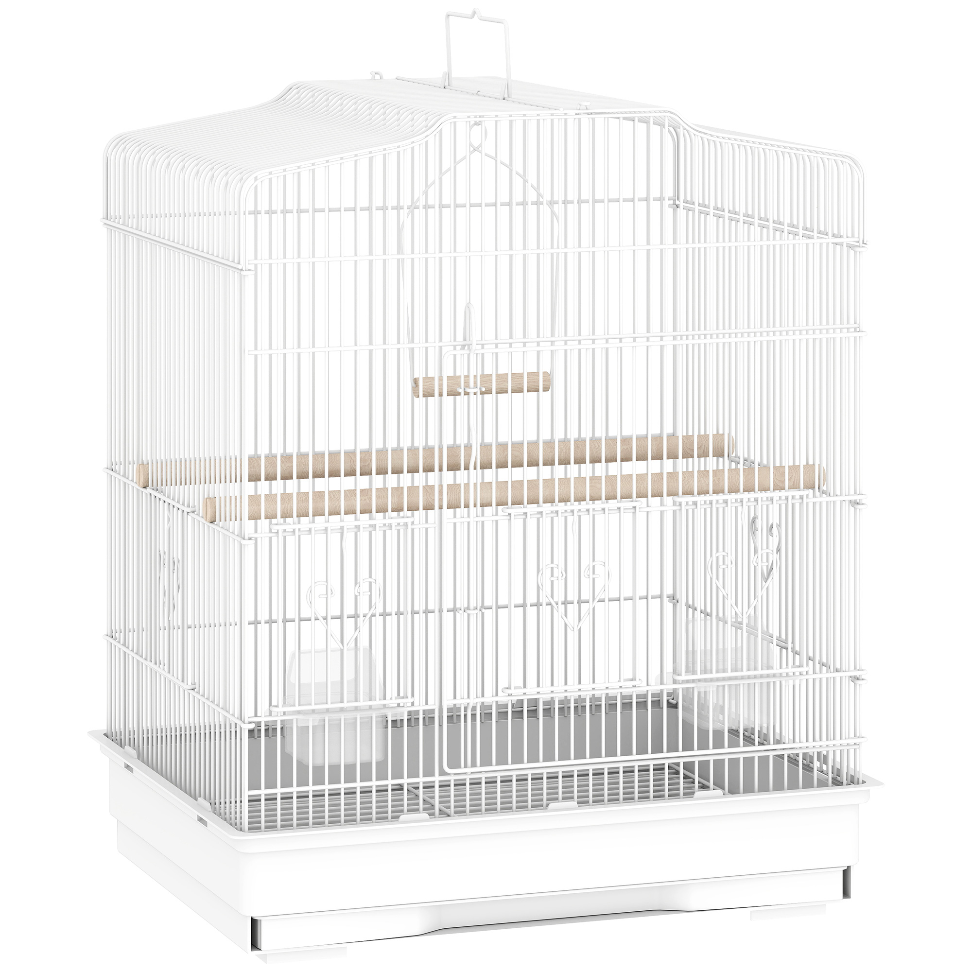 PAWSTER Large Metal Bird Cage with Perches White - Life Essentials